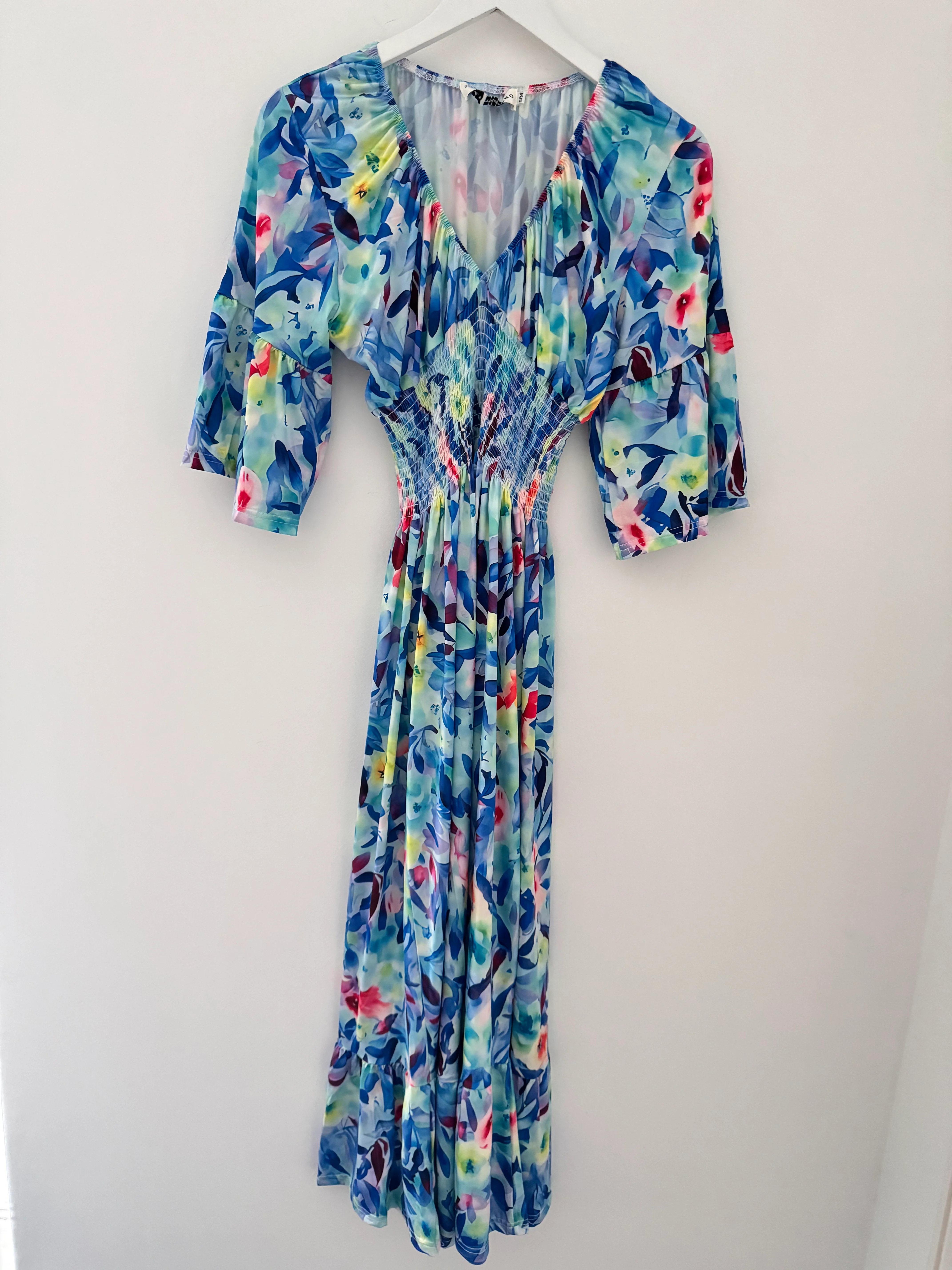 Silky Stretch Dress in Blue & Pink - Image 9