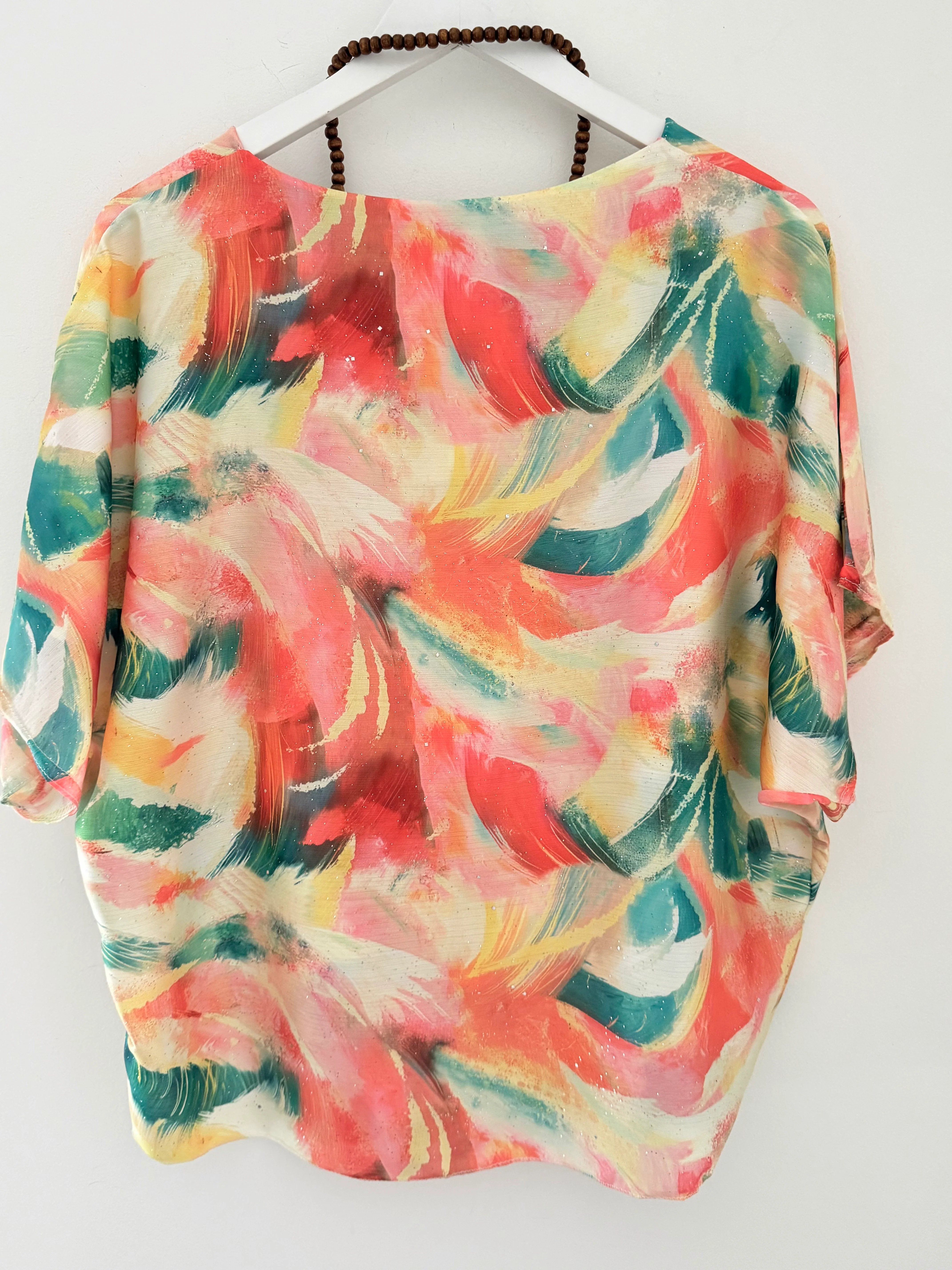 Silky Top with Necklace in Coral & Green - Image 8