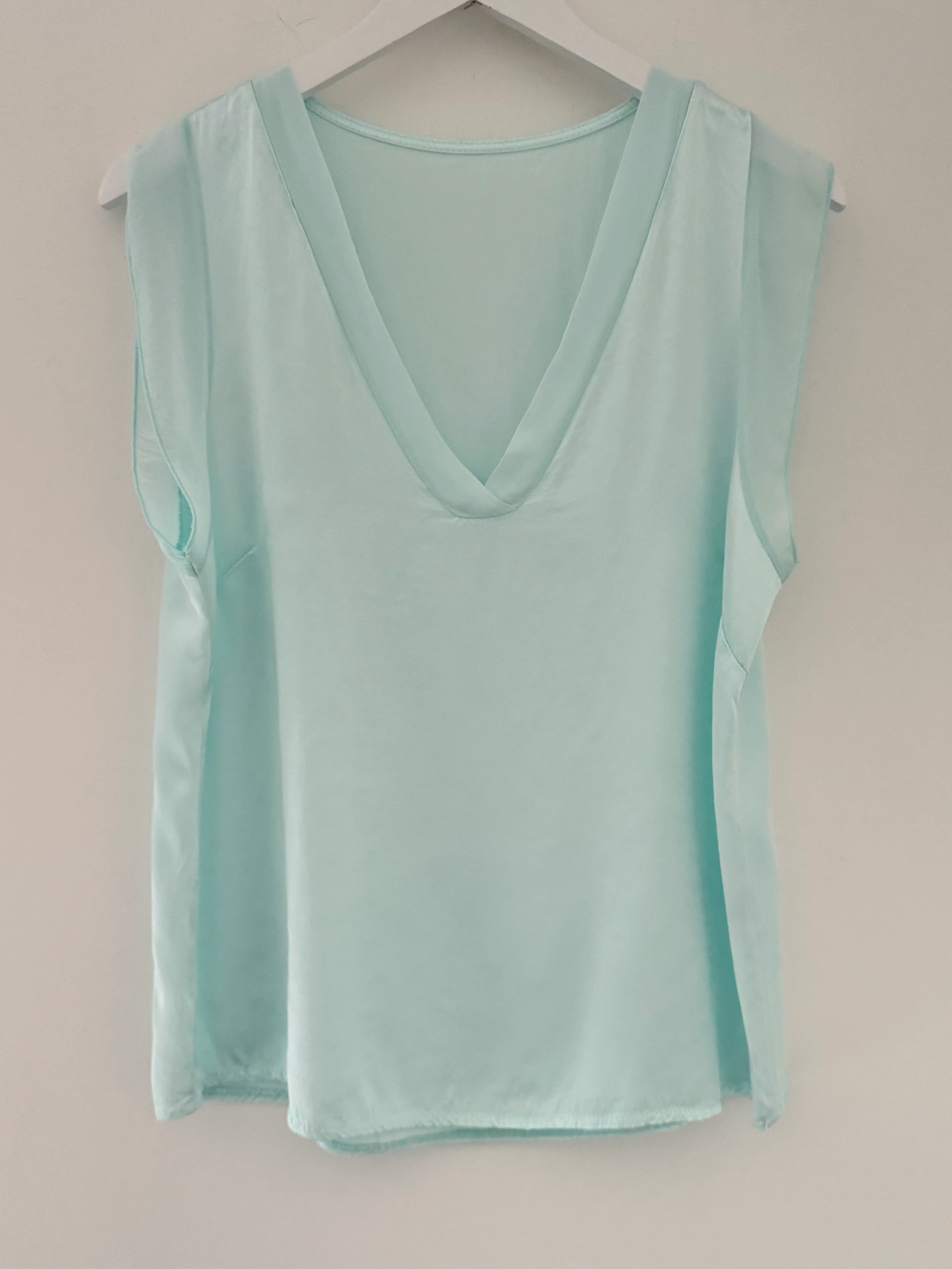 Silky V Neck Tank in Aqua - Image 6