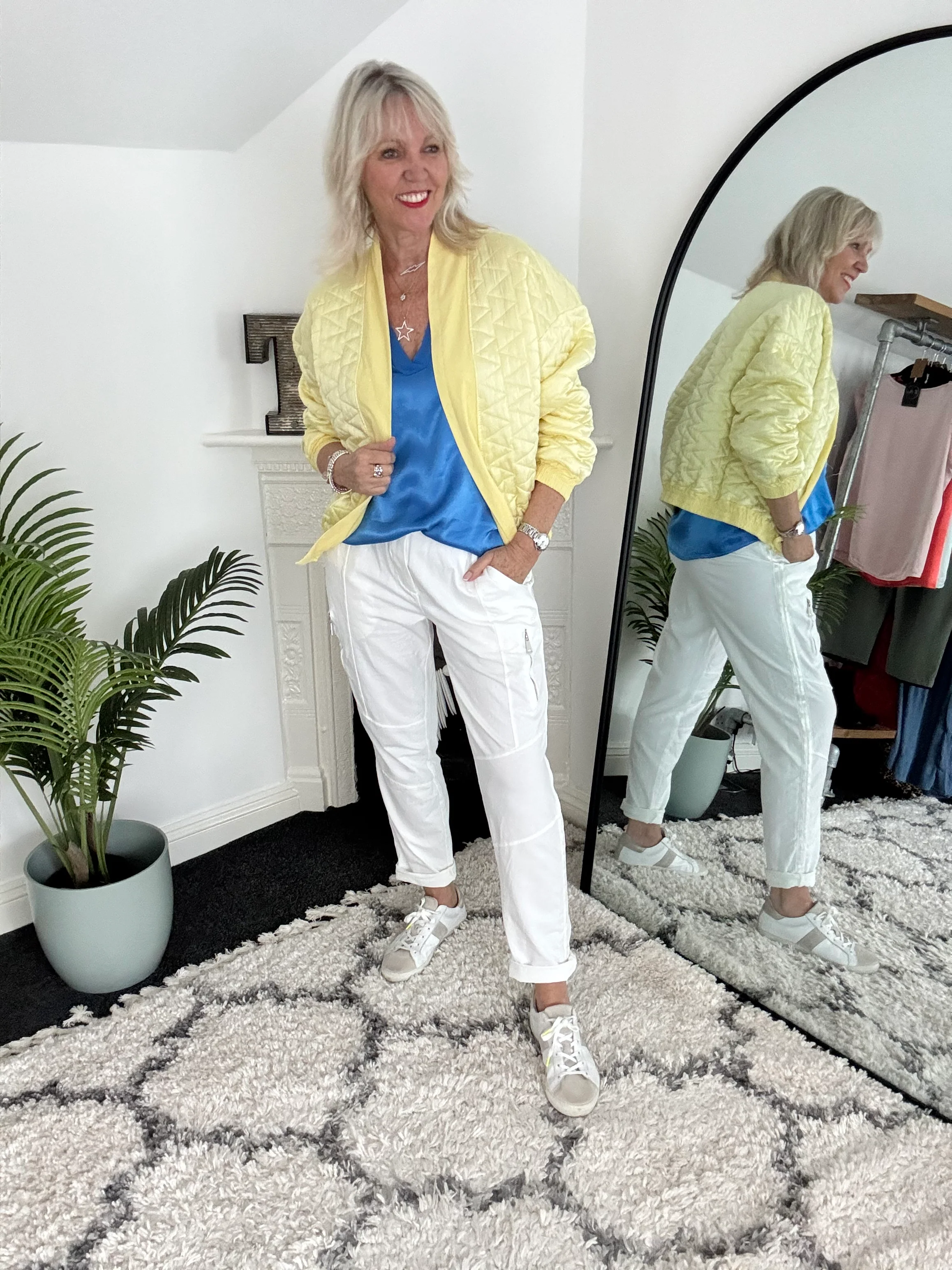 Silky V Neck Tank in Blue - Image 5