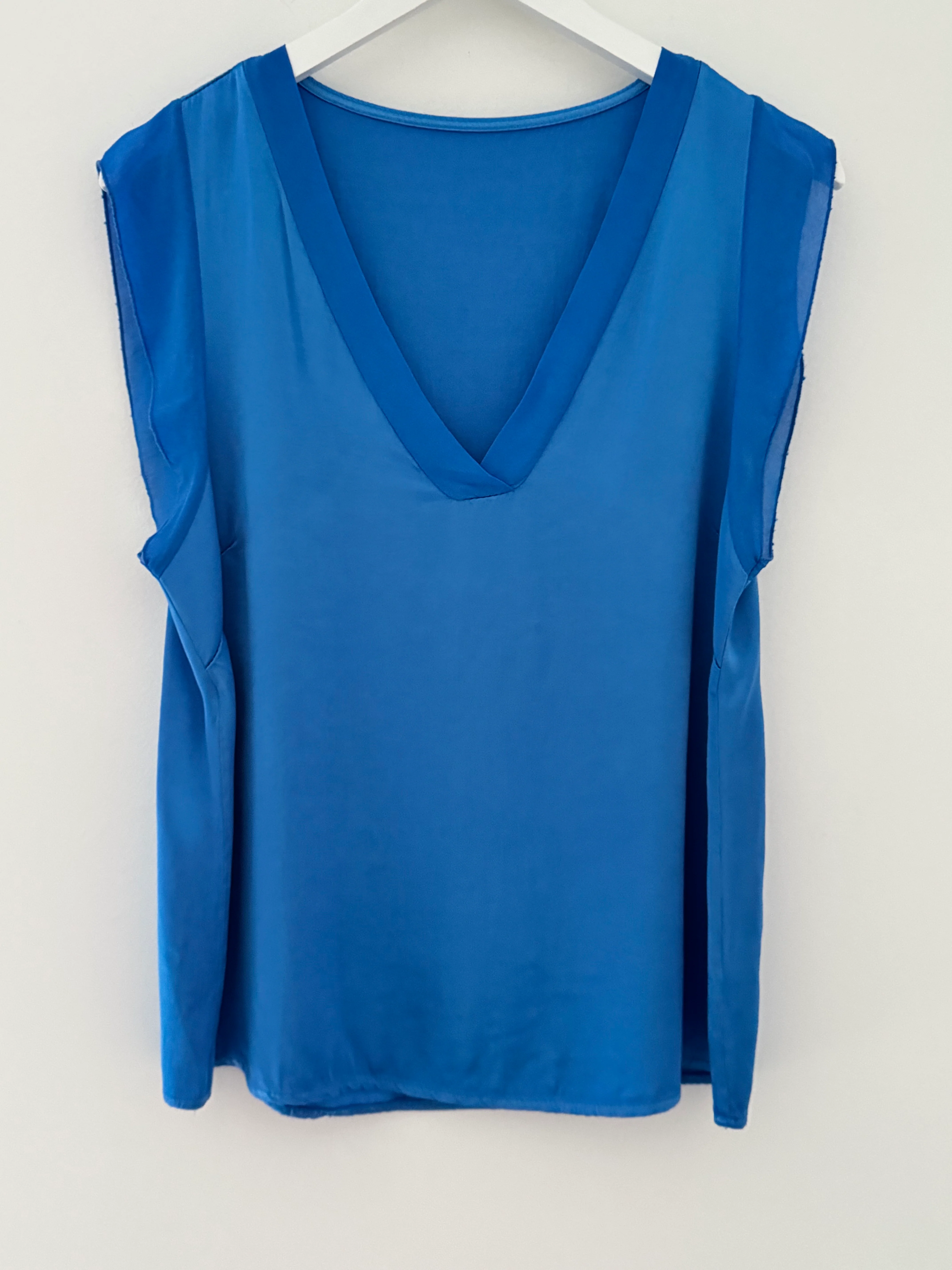 Silky V Neck Tank in Blue - Image 7