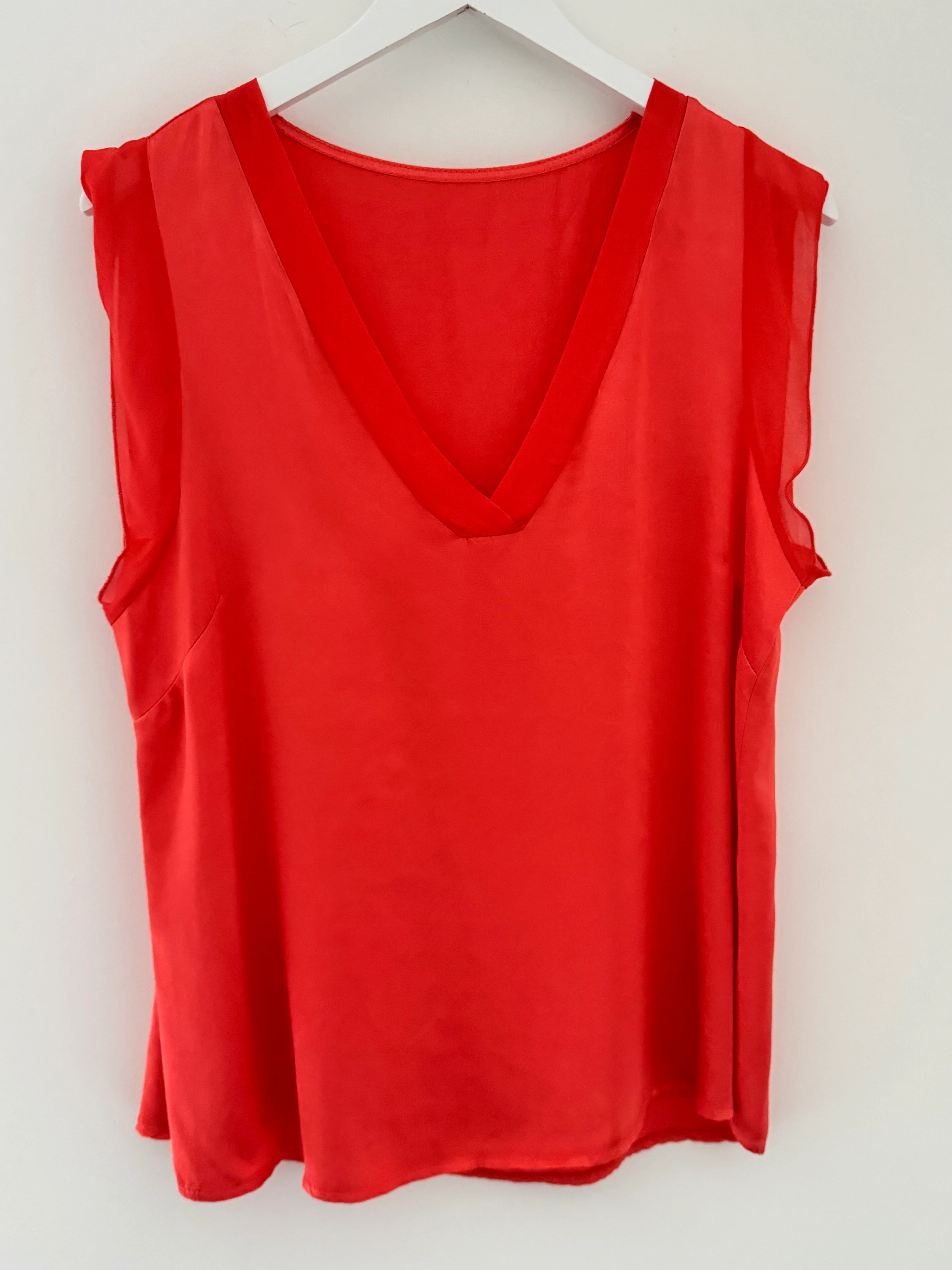 Silky V Neck Tank in Coral - Image 7