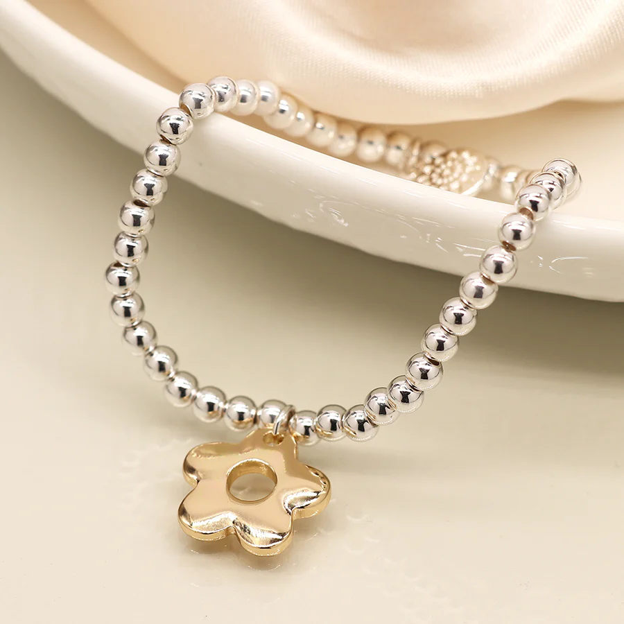 Silver Bead Bracelet with Gold Daisy - Image 4