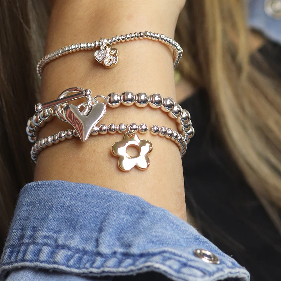 Silver Bead Bracelet with Gold Daisy - Image 5