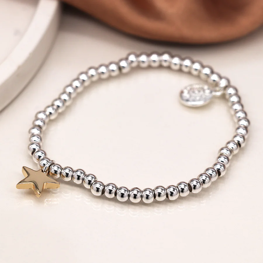 Silver Bead Bracelet with Gold Star - Image 3