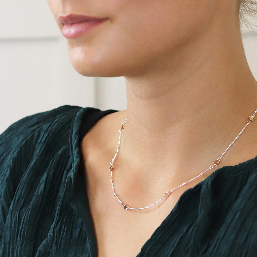 Silver Chain & Gold Stars Necklace