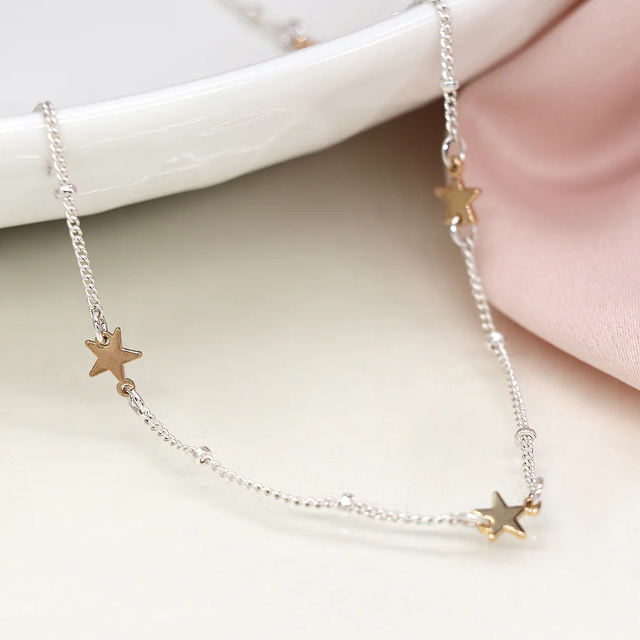 Silver Chain & Gold Stars Necklace - Image 2