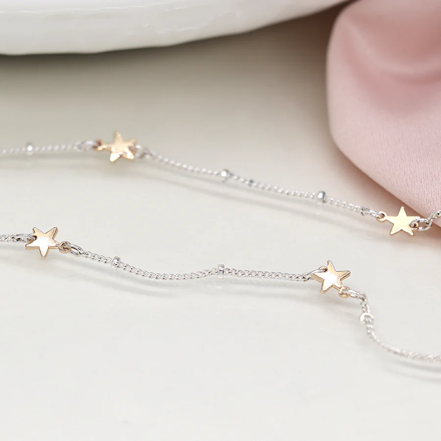Silver Chain & Gold Stars Necklace - Image 3