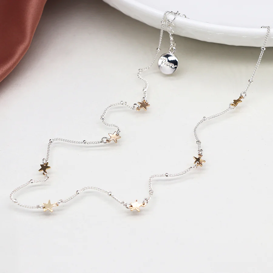 Silver Chain & Gold Stars Necklace - Image 4