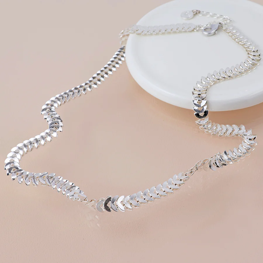 Silver Chevron Chain Necklace - Image 4