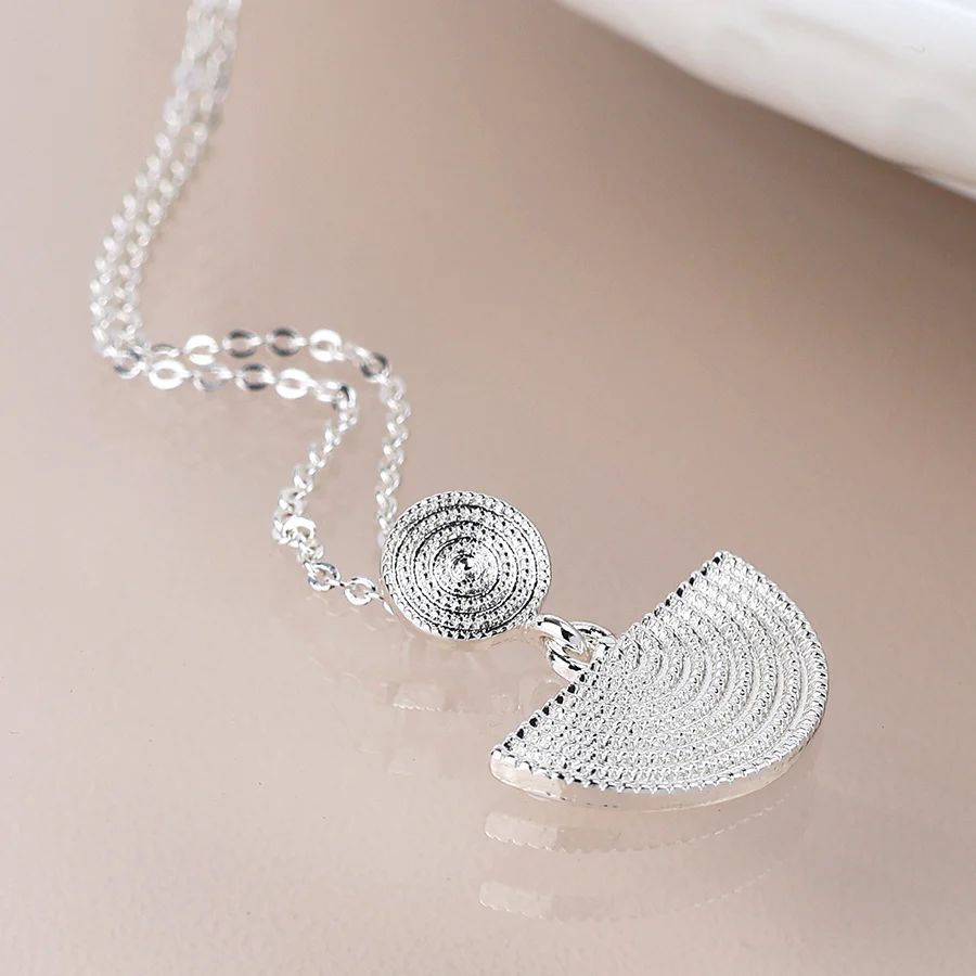 Silver Disc and Half Moon Necklace - Image 2