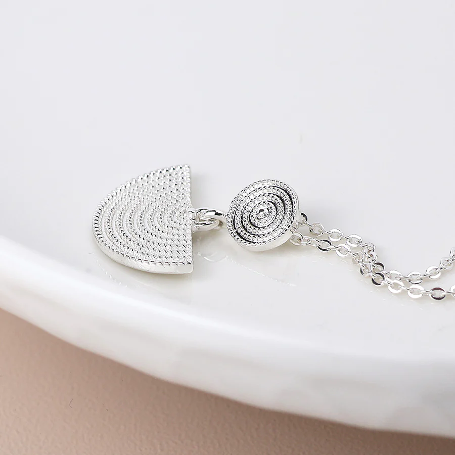 Silver Disc and Half Moon Necklace - Image 4