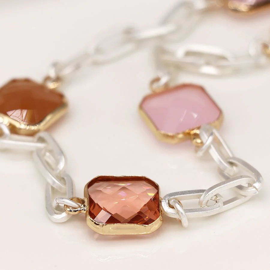 Silver Paperlink Necklace with Pink Crystals - Image 3