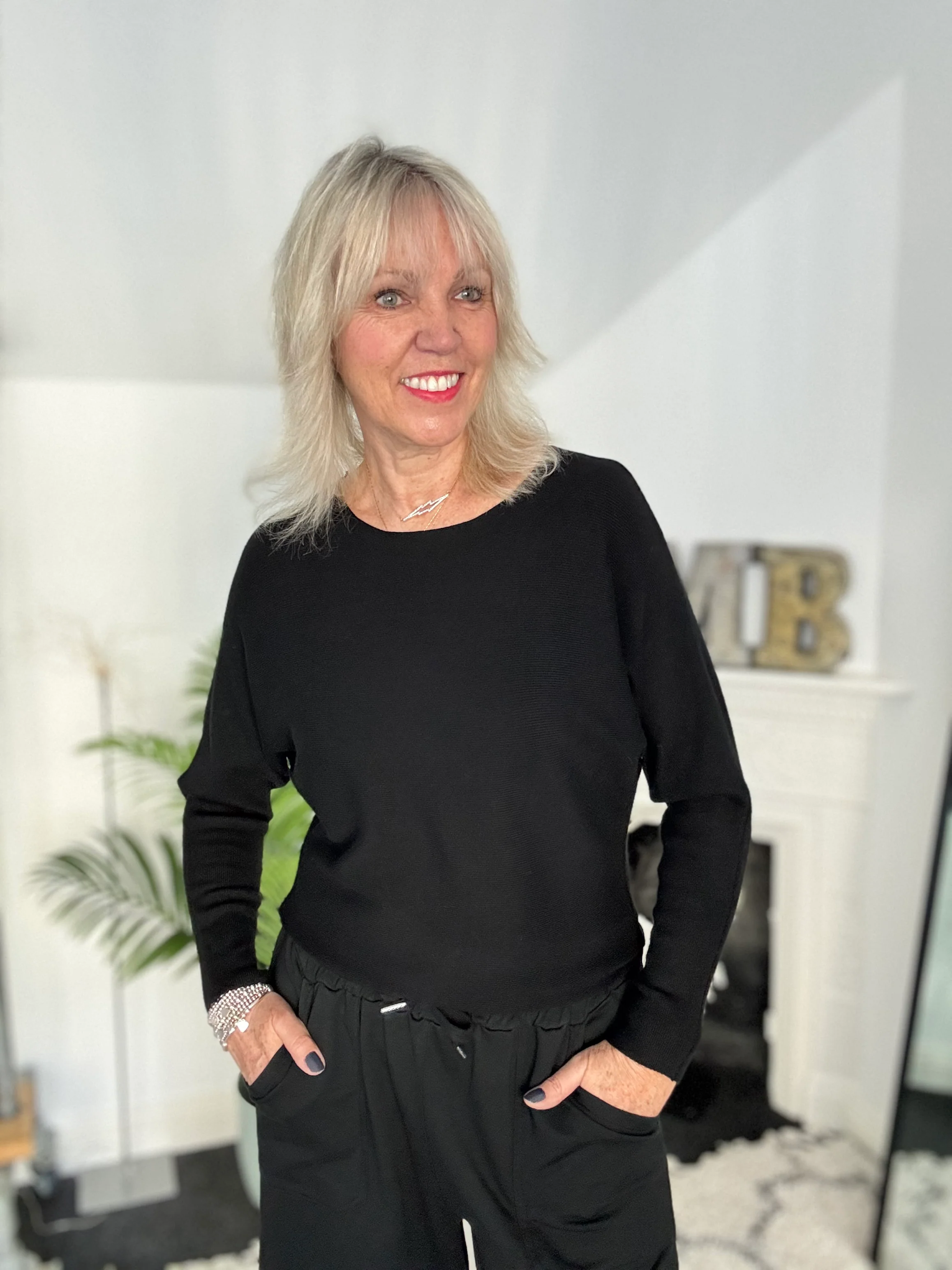 Simple Ribbed Jumper in Black - Image 5