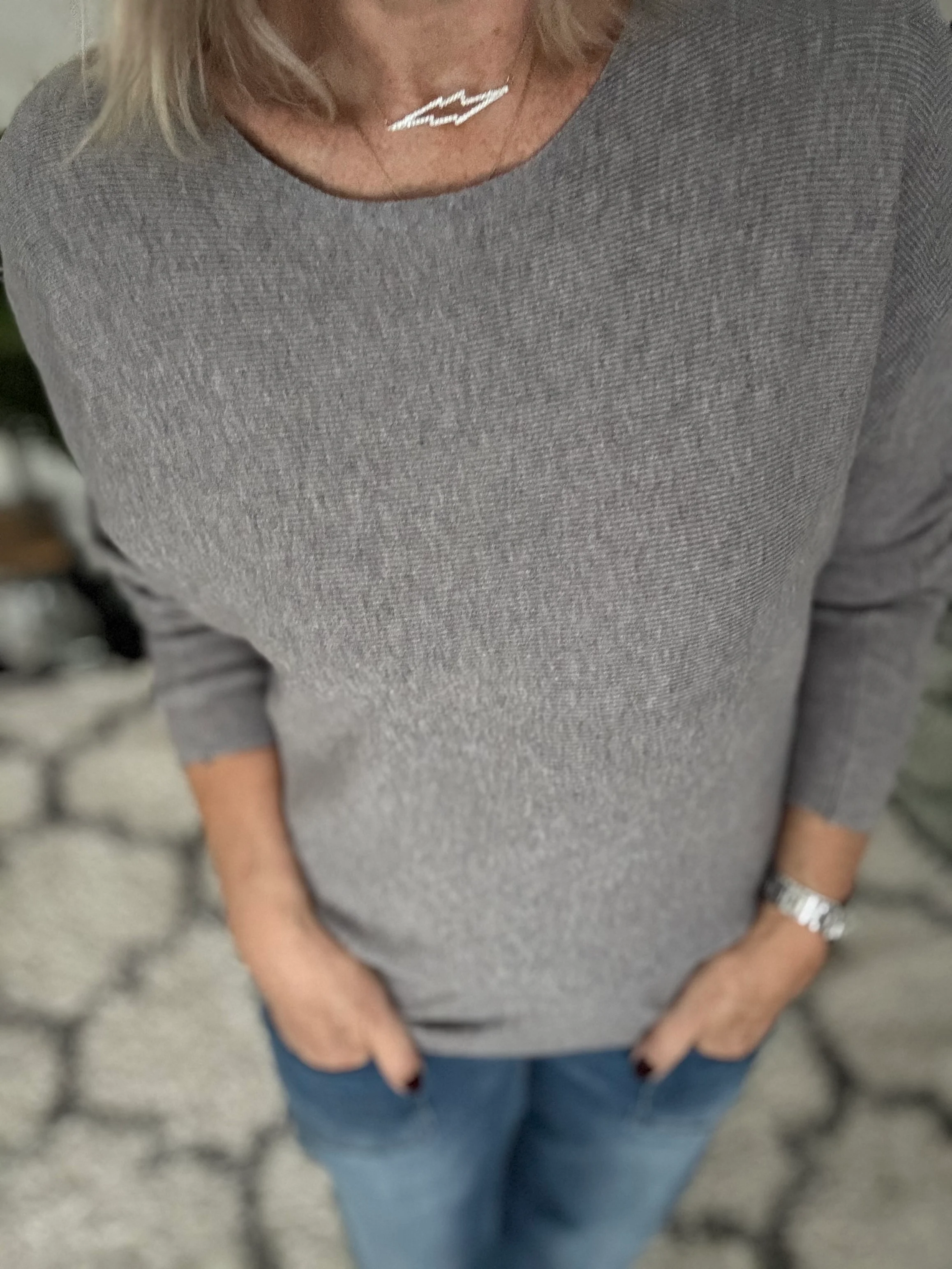 Simple Ribbed Jumper in Grey - Image 2