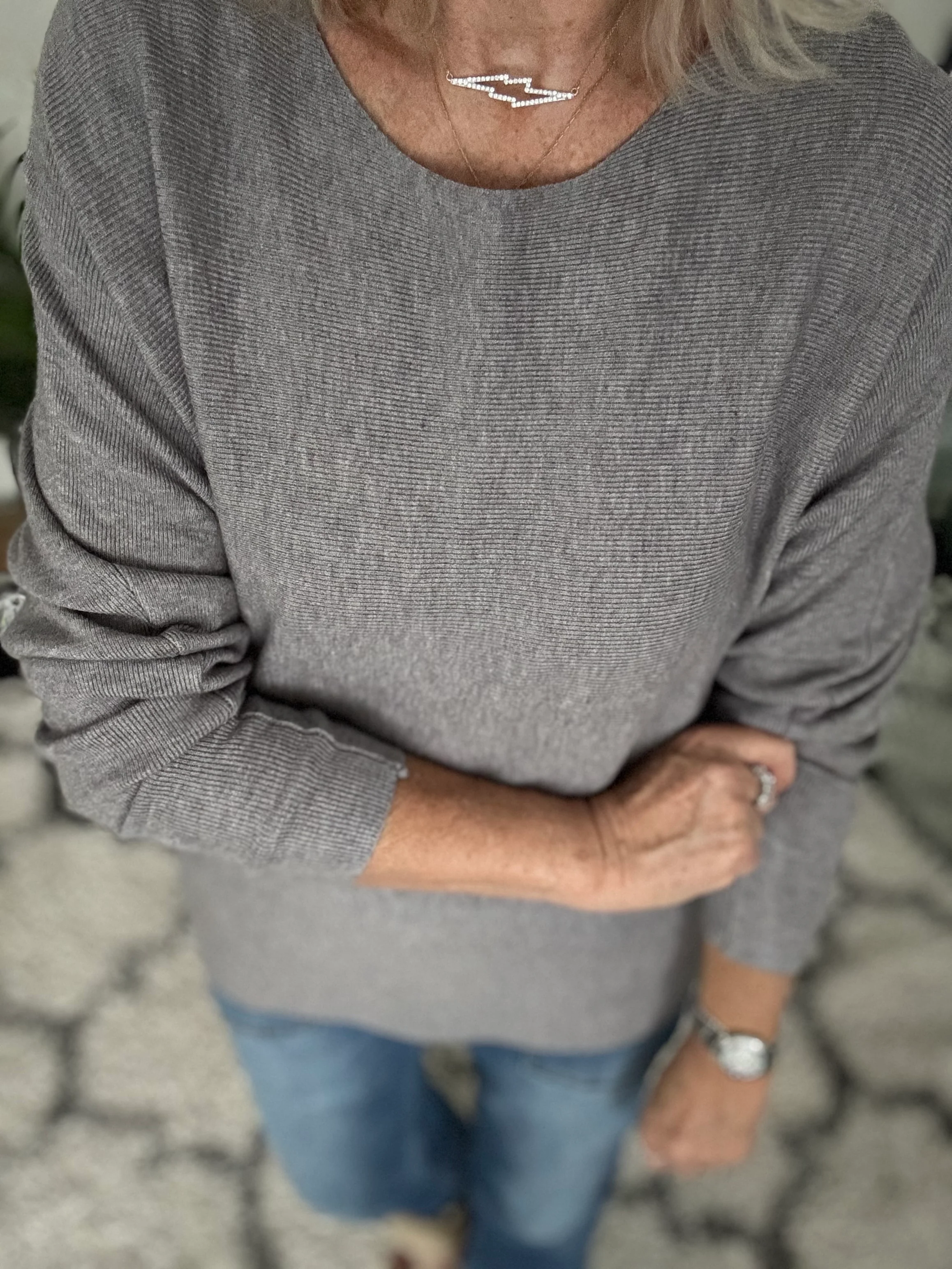 Simple Ribbed Jumper in Grey - Image 4