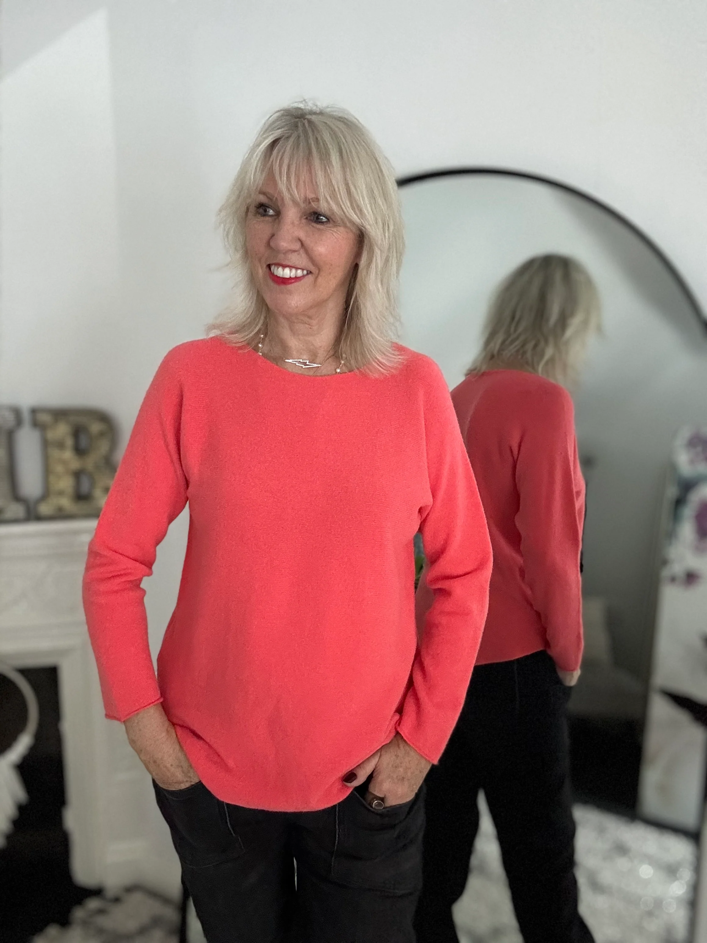 Simple Round Neck Jumper in Coral - Image 3