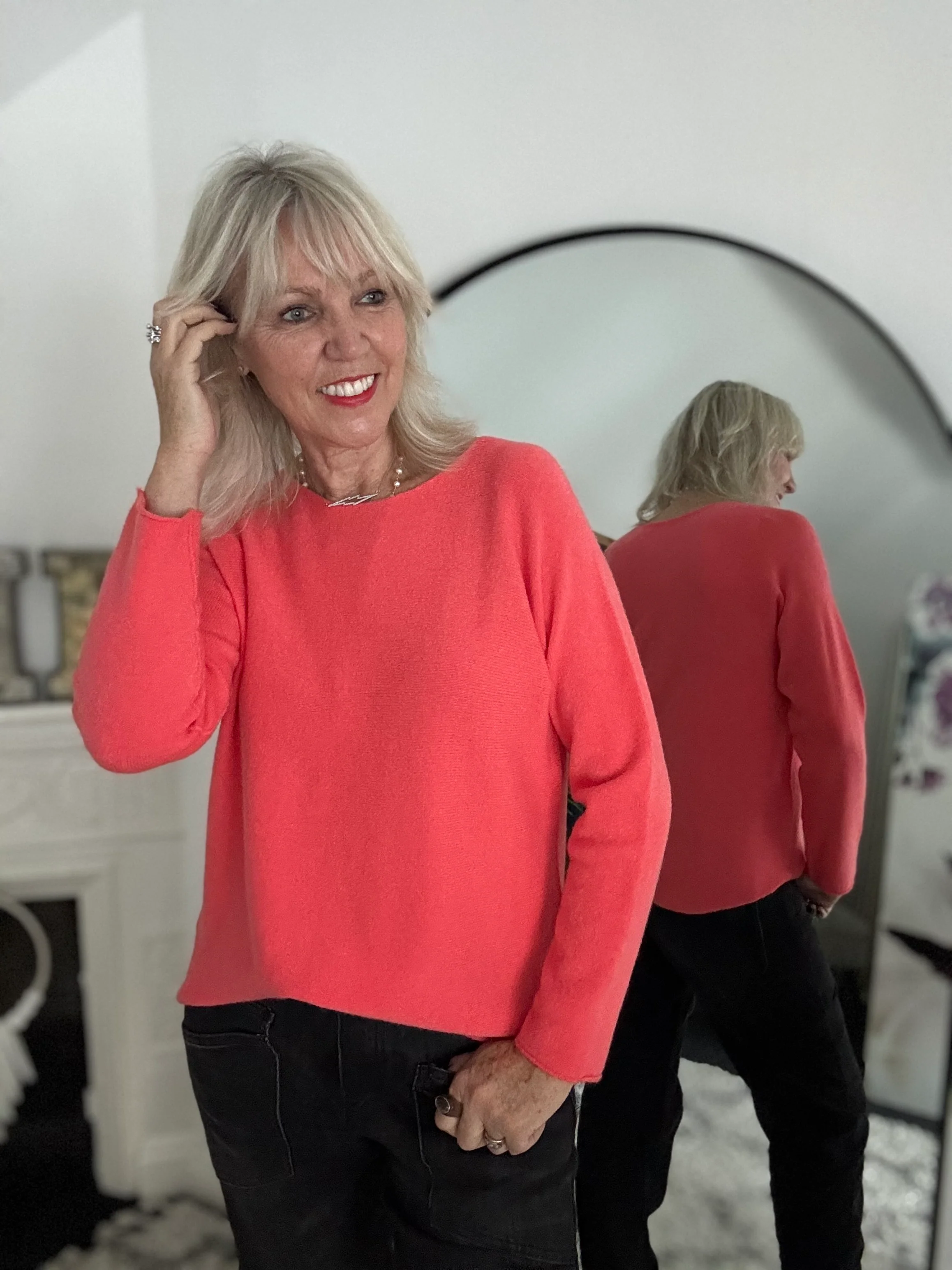 Simple Round Neck Jumper in Coral - Image 4