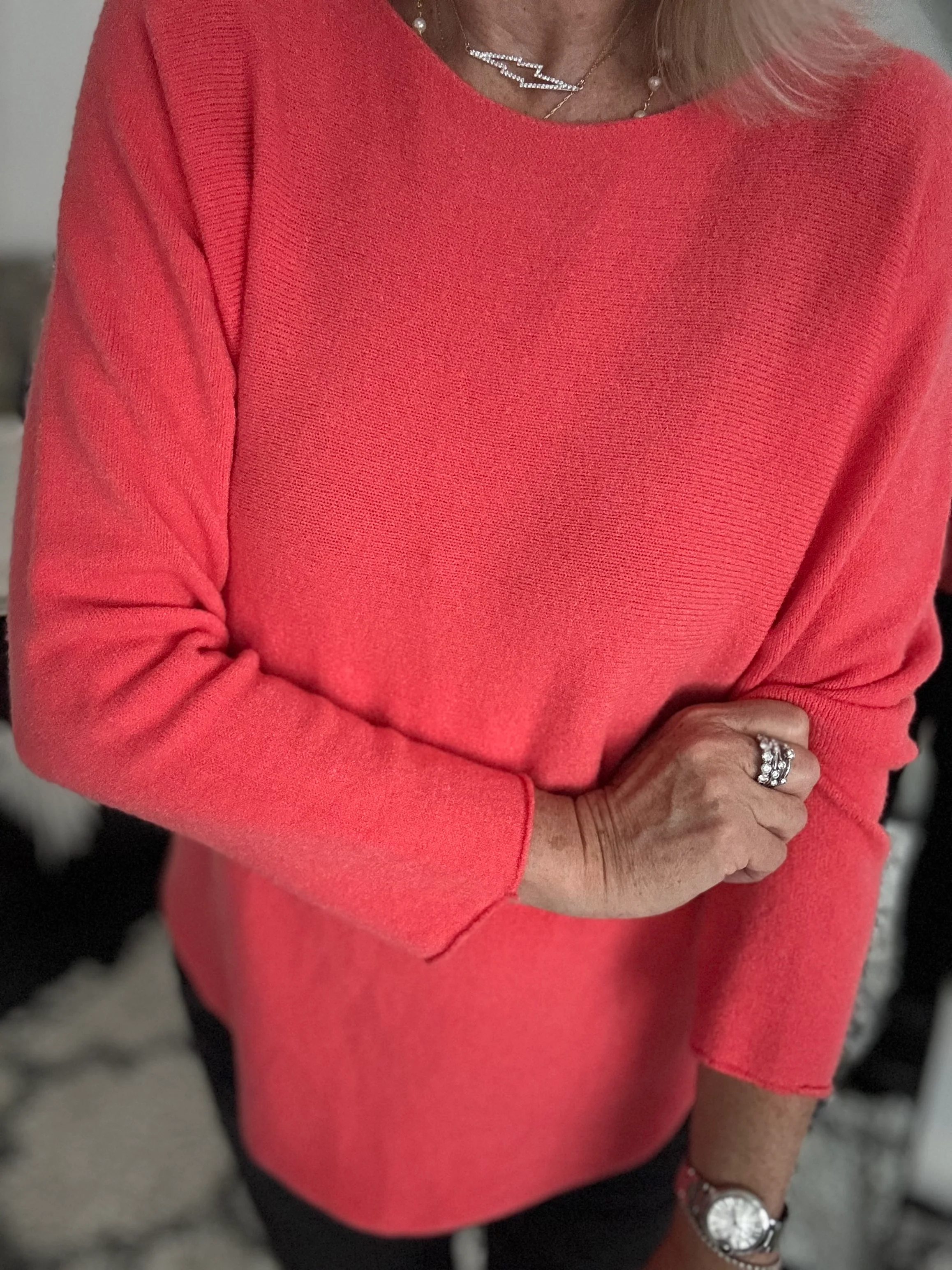 Simple Round Neck Jumper in Coral - Image 5