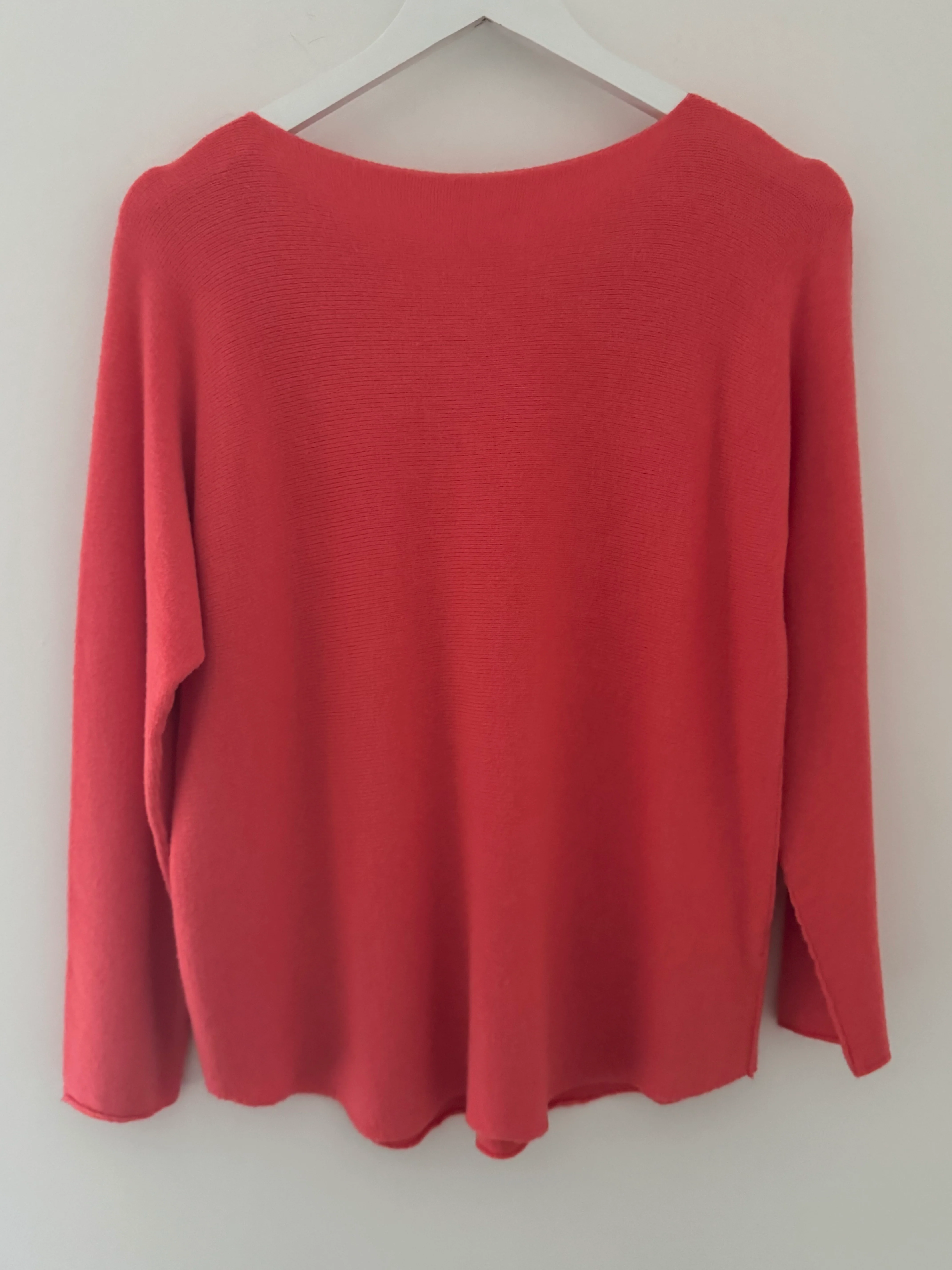 Simple Round Neck Jumper in Coral - Image 8
