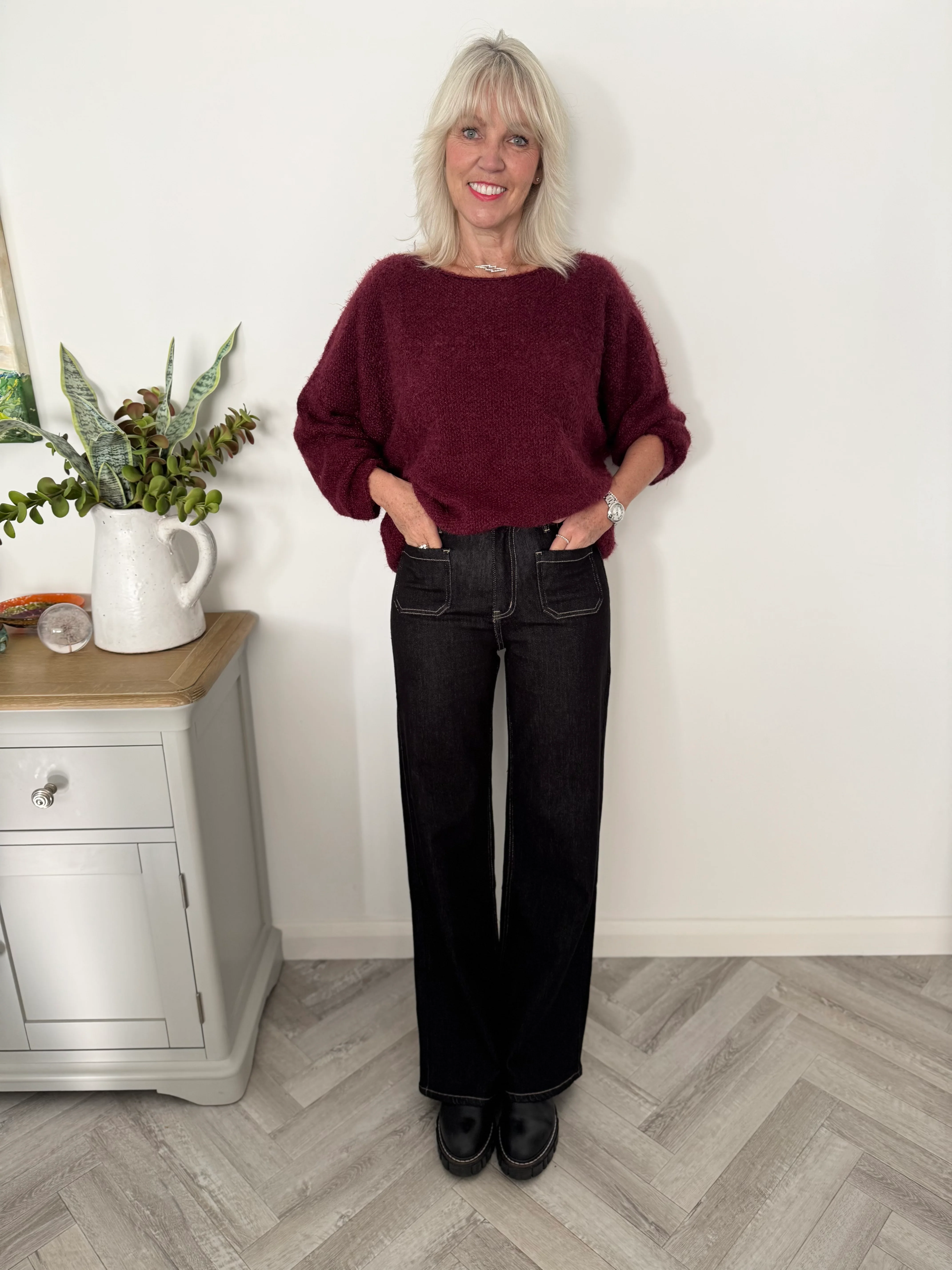 Slim Flare Stretch Jeans with Pockets in Black - Image 3