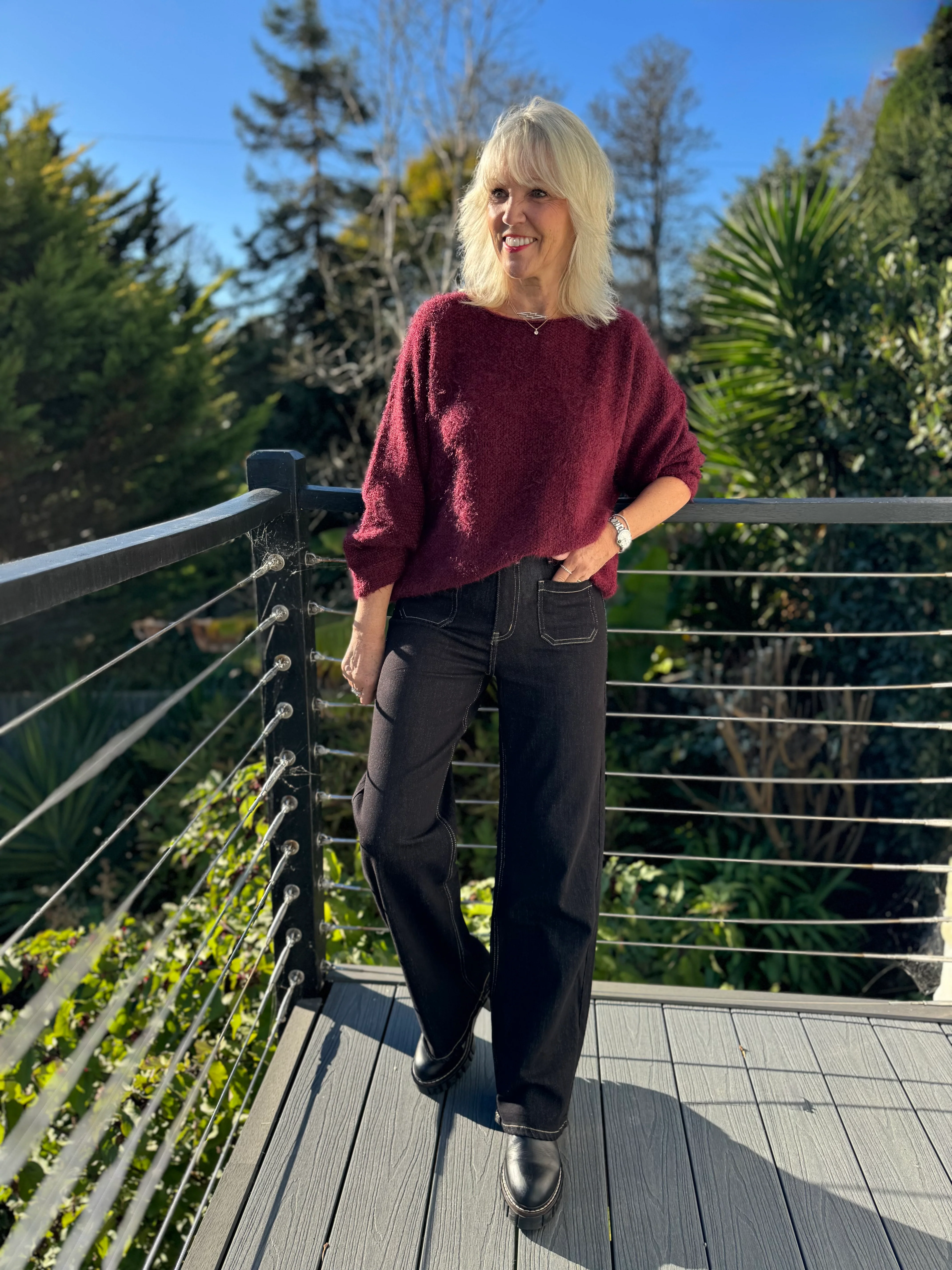 Slim Flare Stretch Jeans with Pockets in Black - Image 6