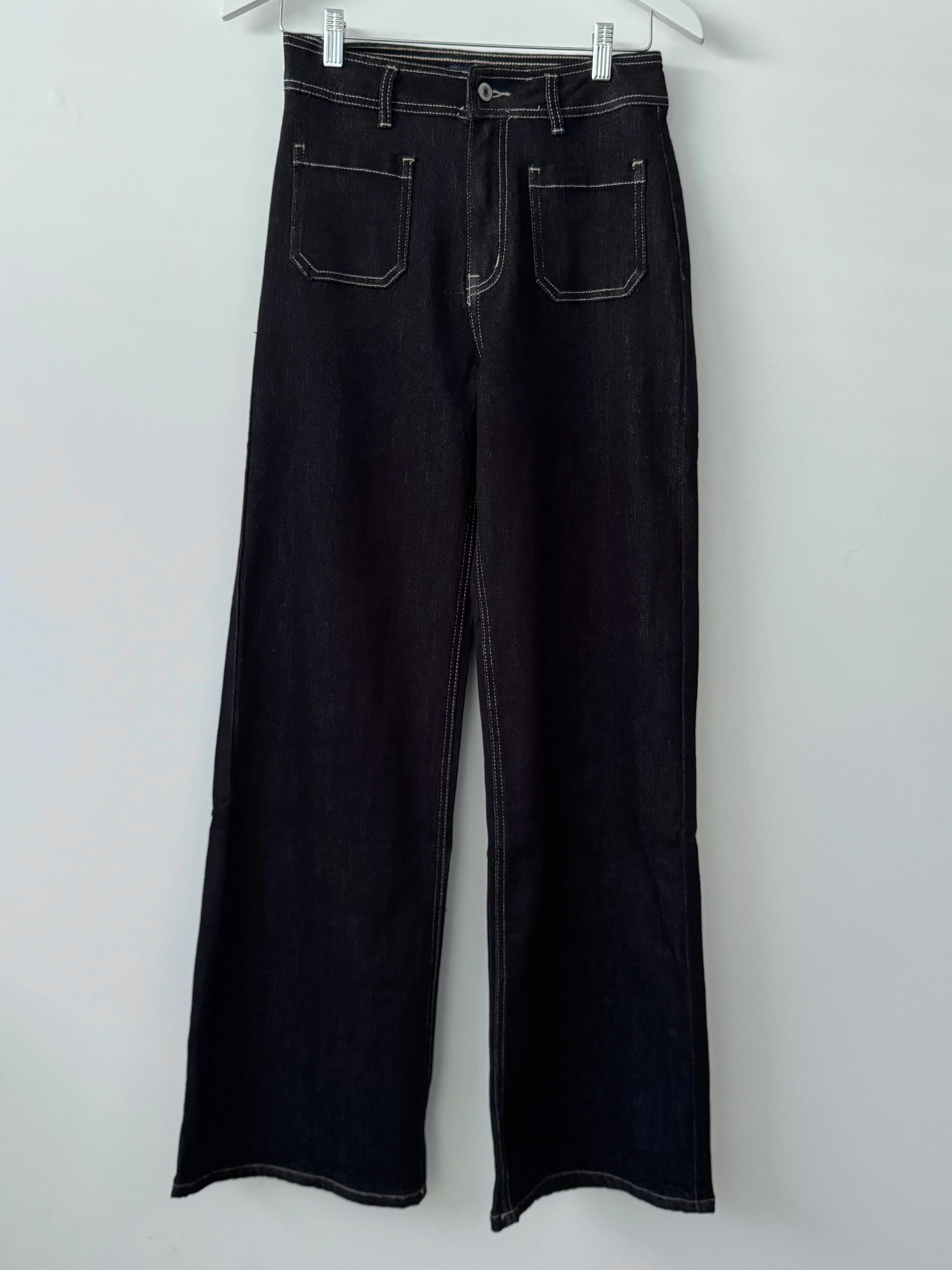 Slim Flare Stretch Jeans with Pockets in Black - Image 7