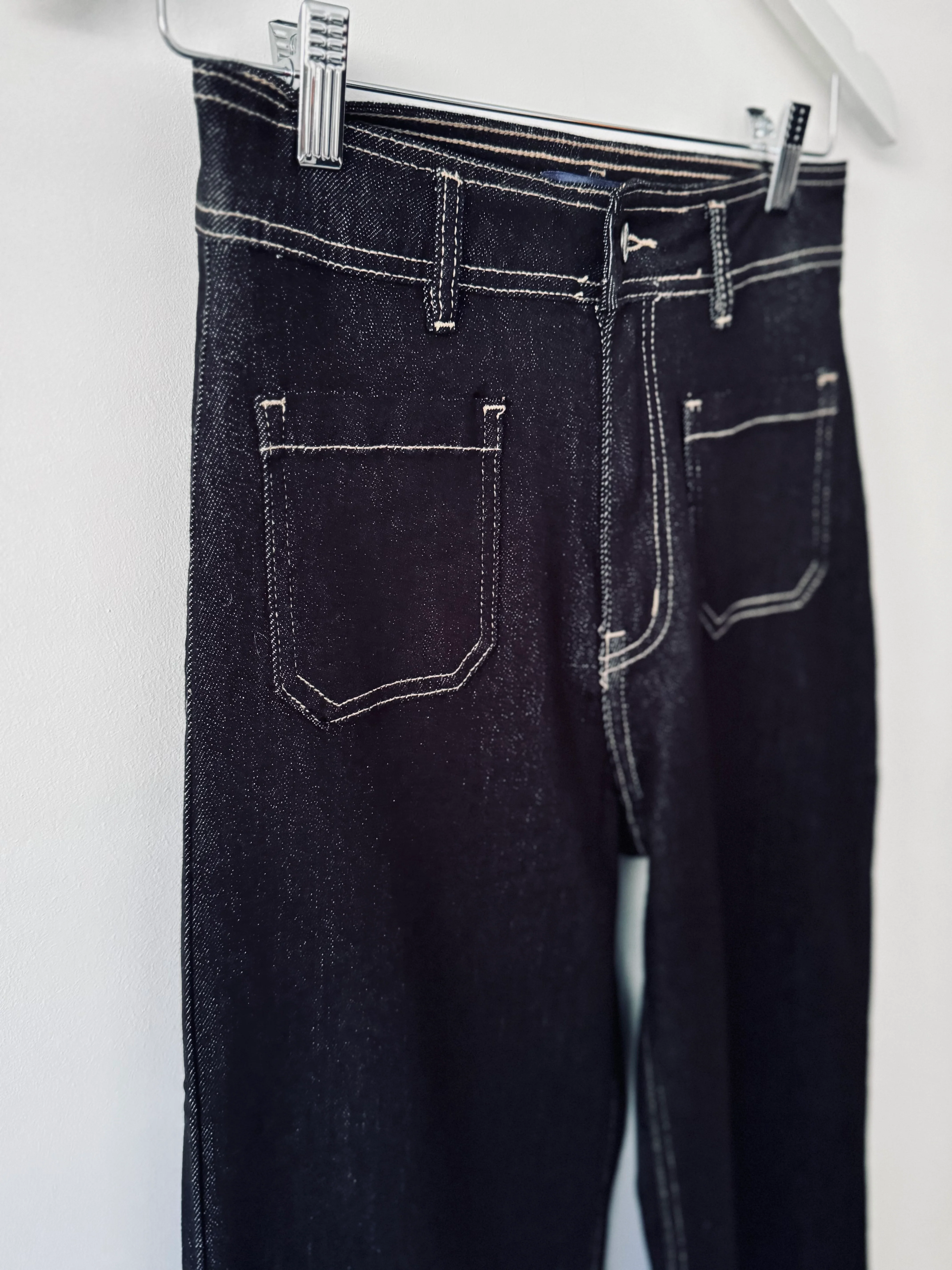Slim Flare Stretch Jeans with Pockets in Black - Image 8