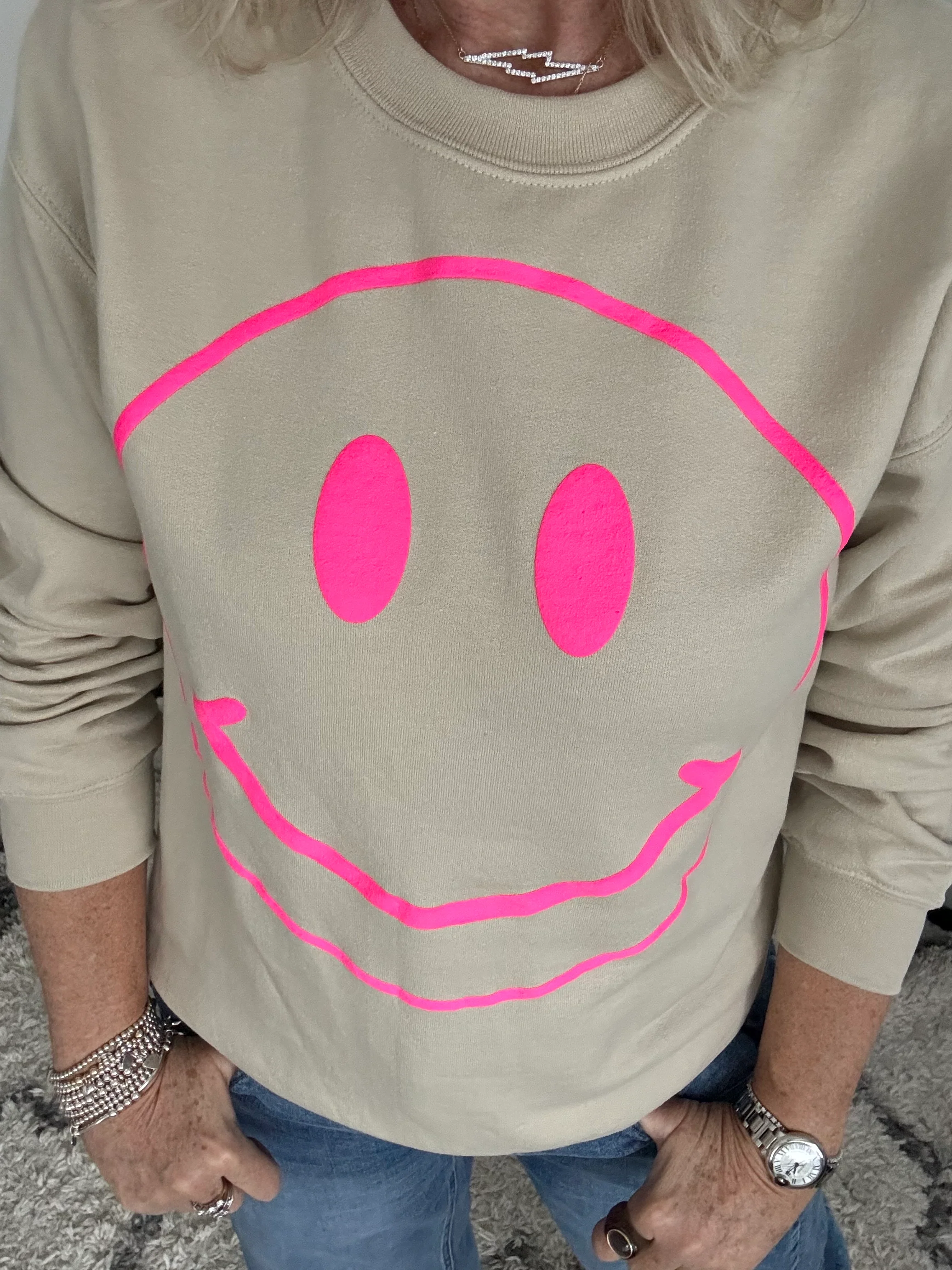 Smiley Sweatshirt in Stone - Image 5