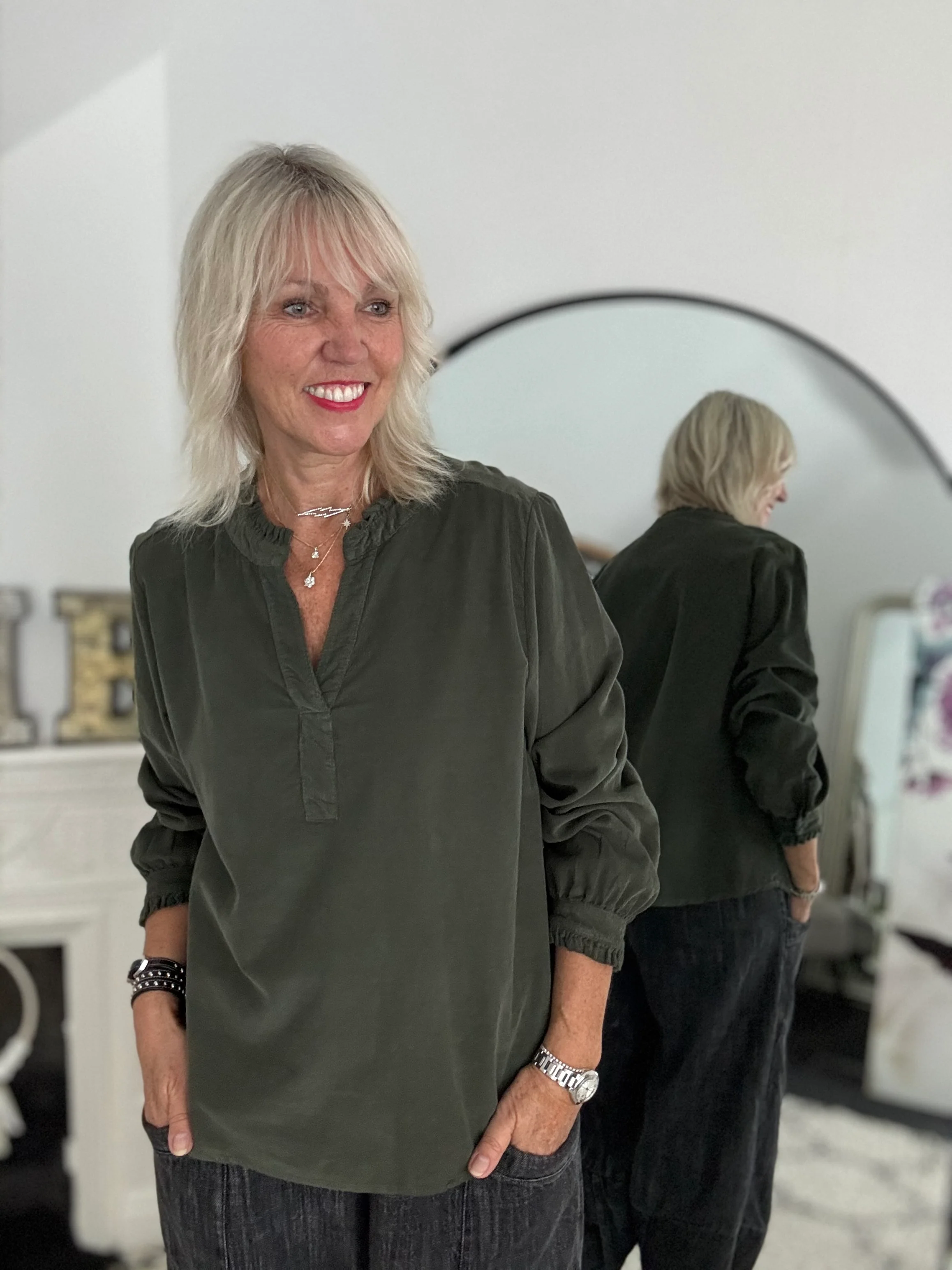 Soft Fine Cord Shirt in Khaki - Image 3