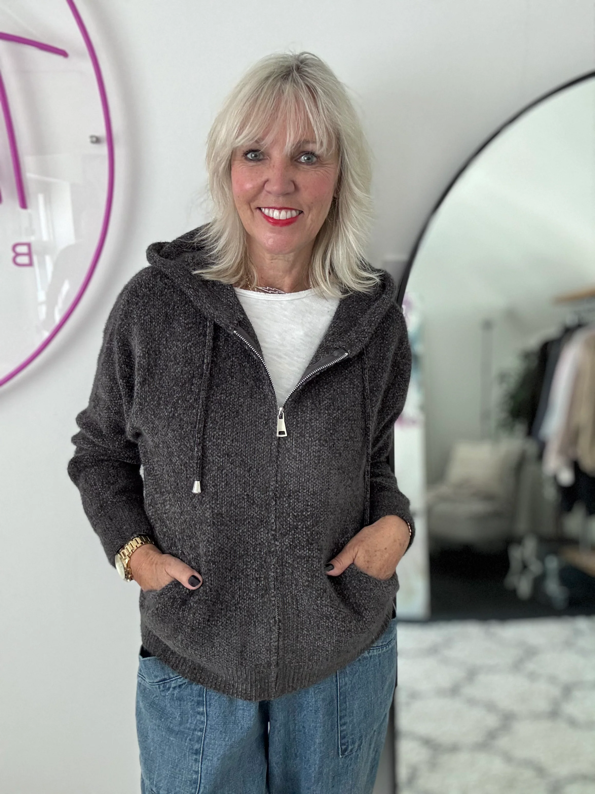 Soft Hooded Knit with Pockets in Anthracite - Image 10