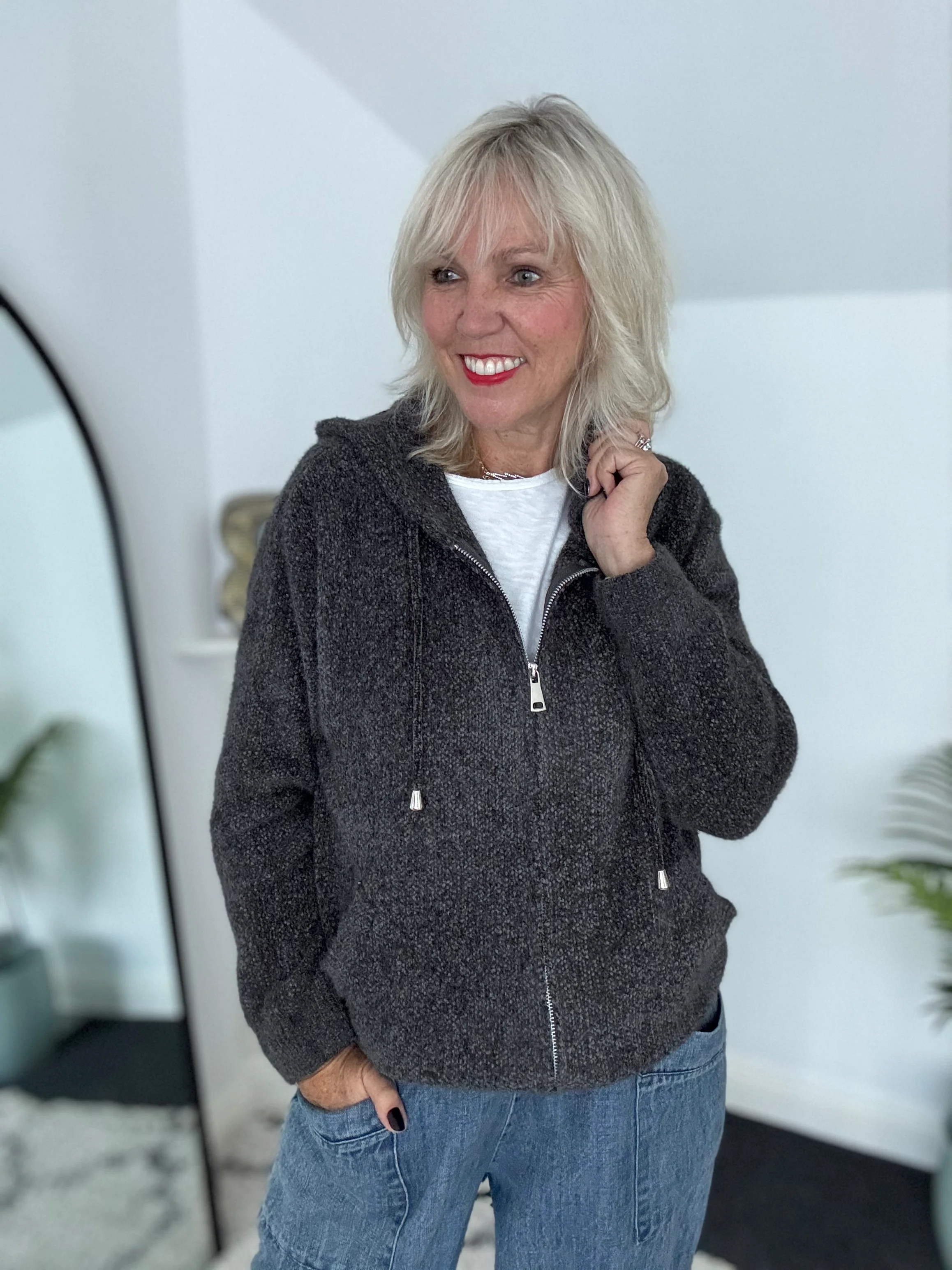 Soft Hooded Knit with Pockets in Anthracite - Image 11