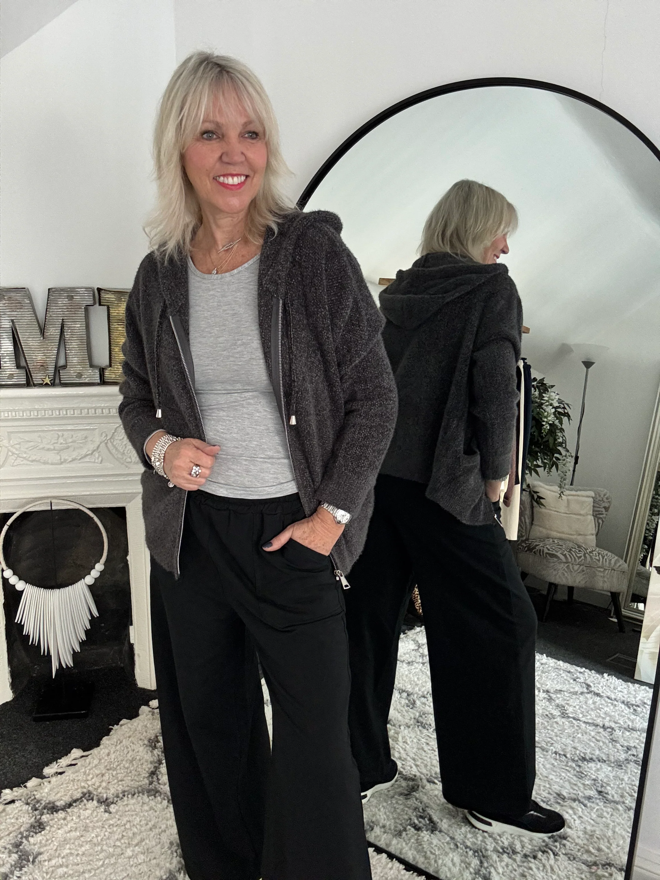 Soft Hooded Knit with Pockets in Anthracite - Image 4