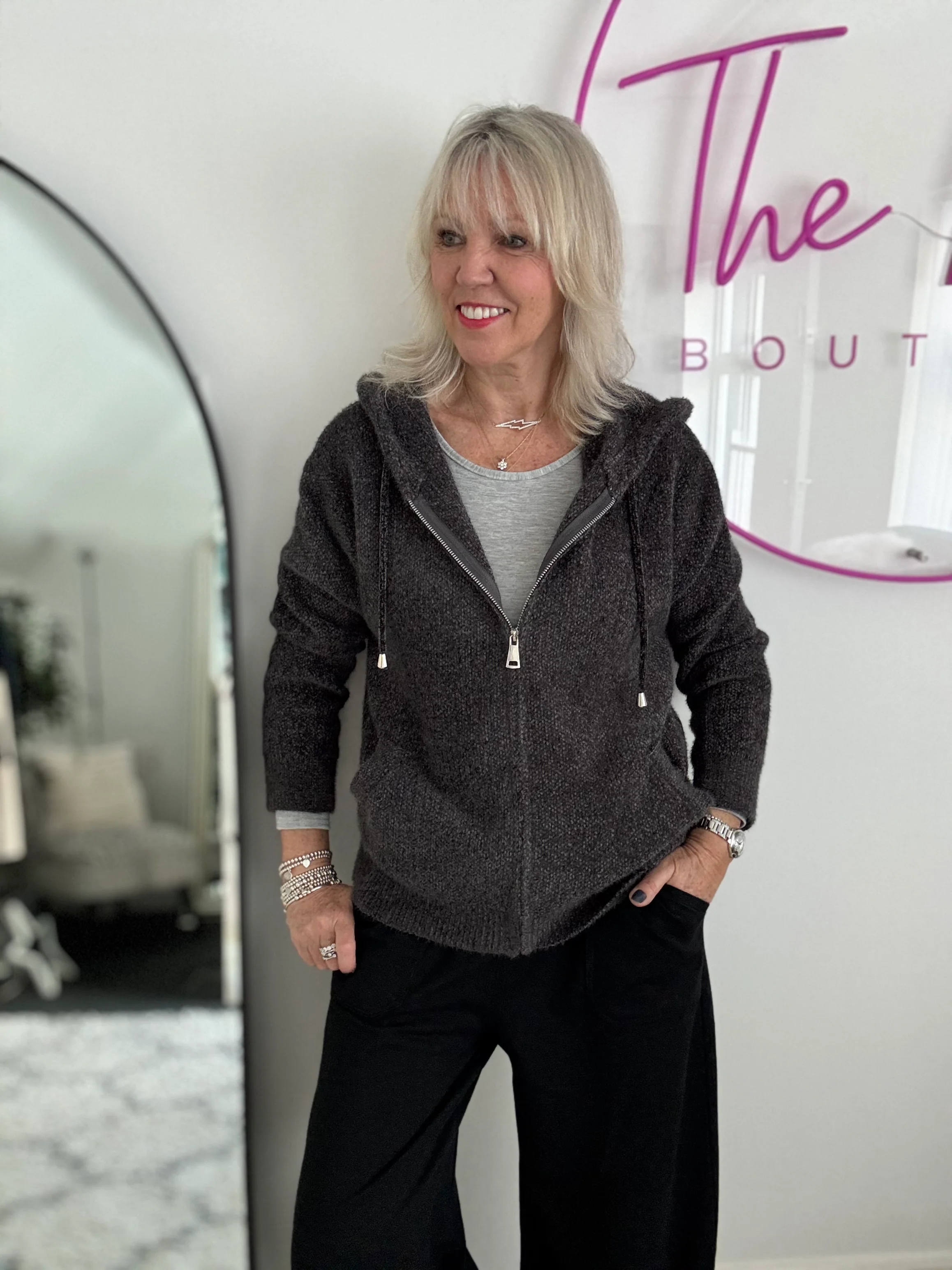 Soft Hooded Knit with Pockets in Anthracite - Image 5