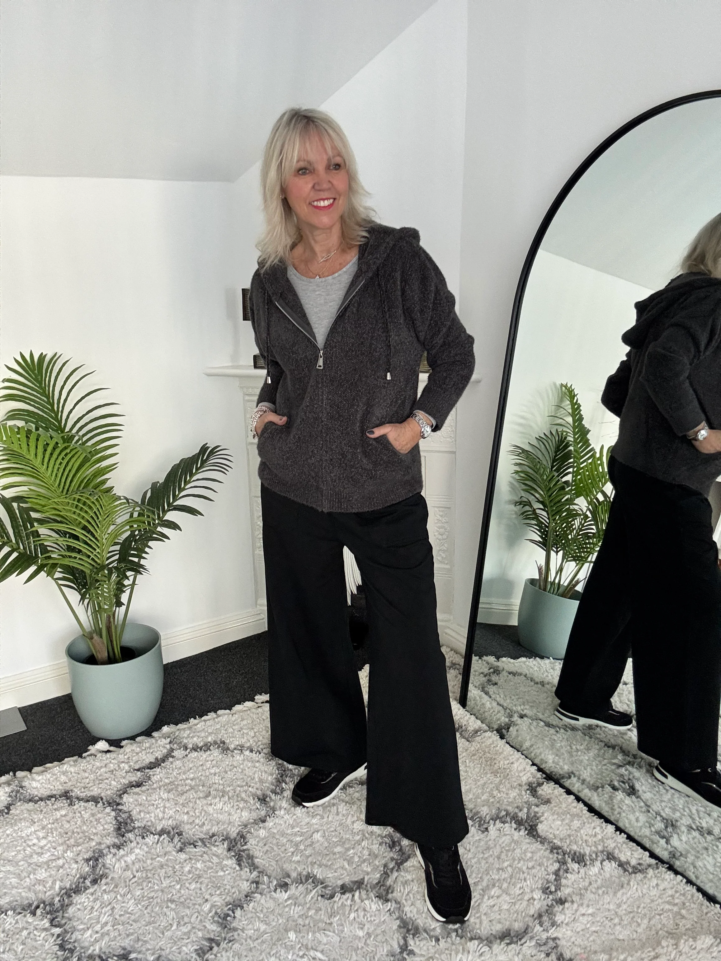 Soft Hooded Knit with Pockets in Anthracite - Image 6
