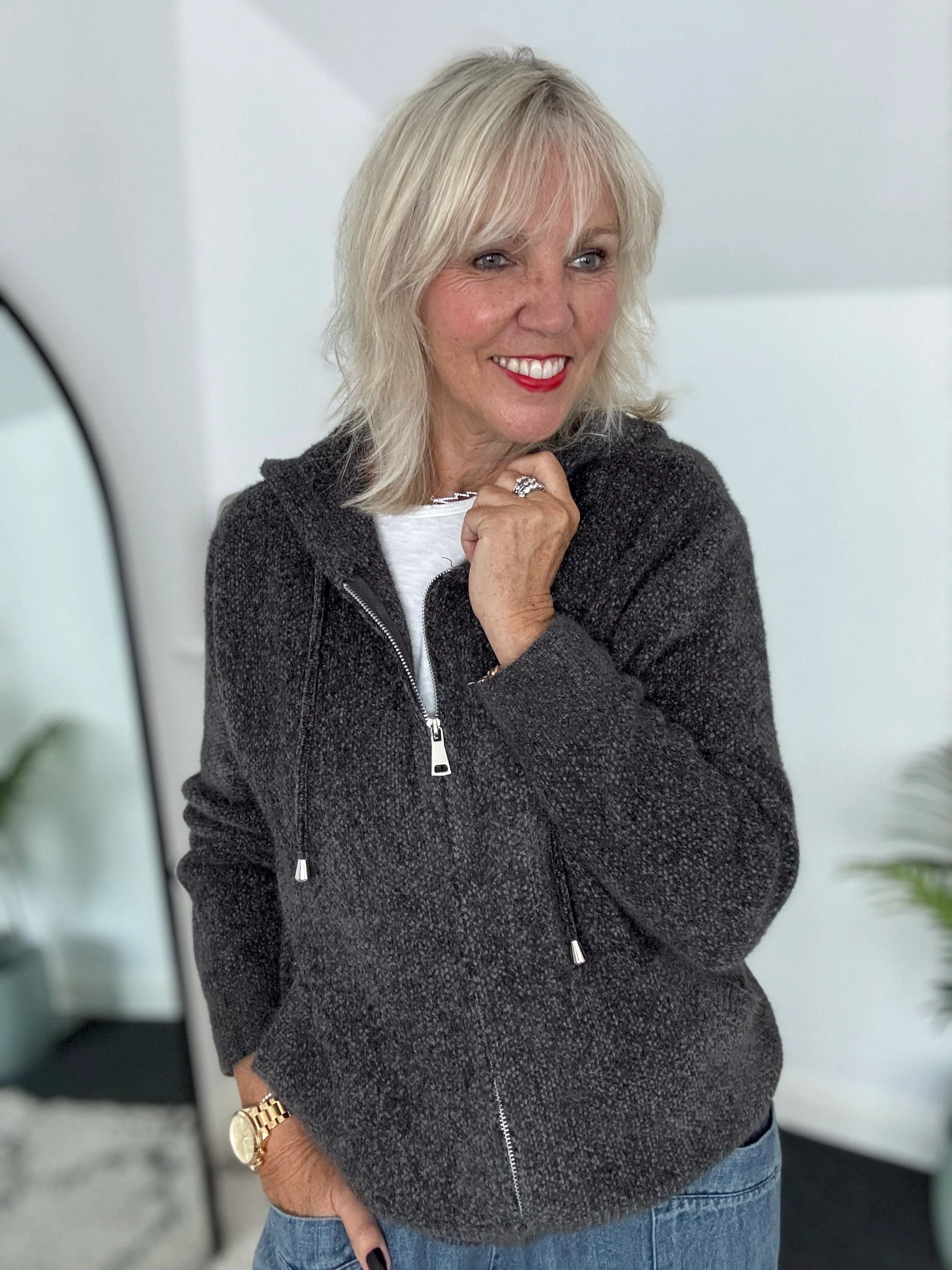 Soft Hooded Knit with Pockets in Anthracite - Image 7