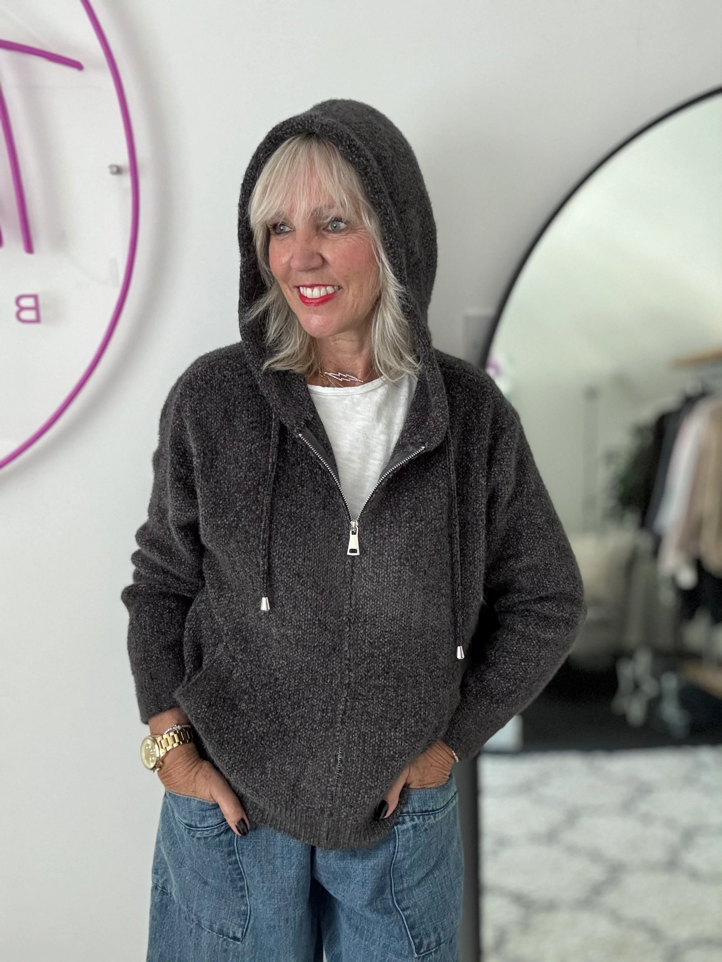 Soft Hooded Knit with Pockets in Anthracite - Image 8