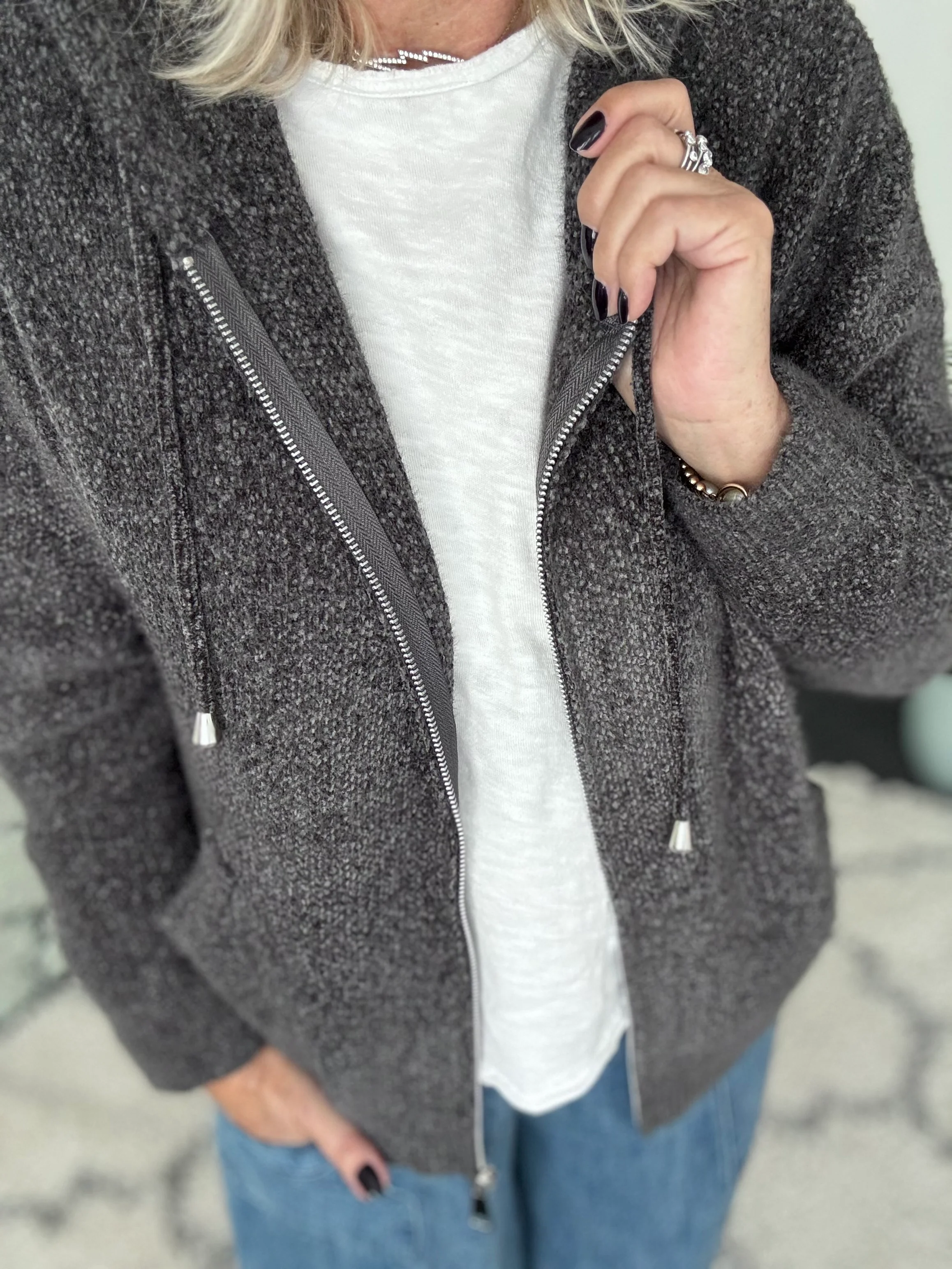 Soft Hooded Knit with Pockets in Anthracite - Image 9