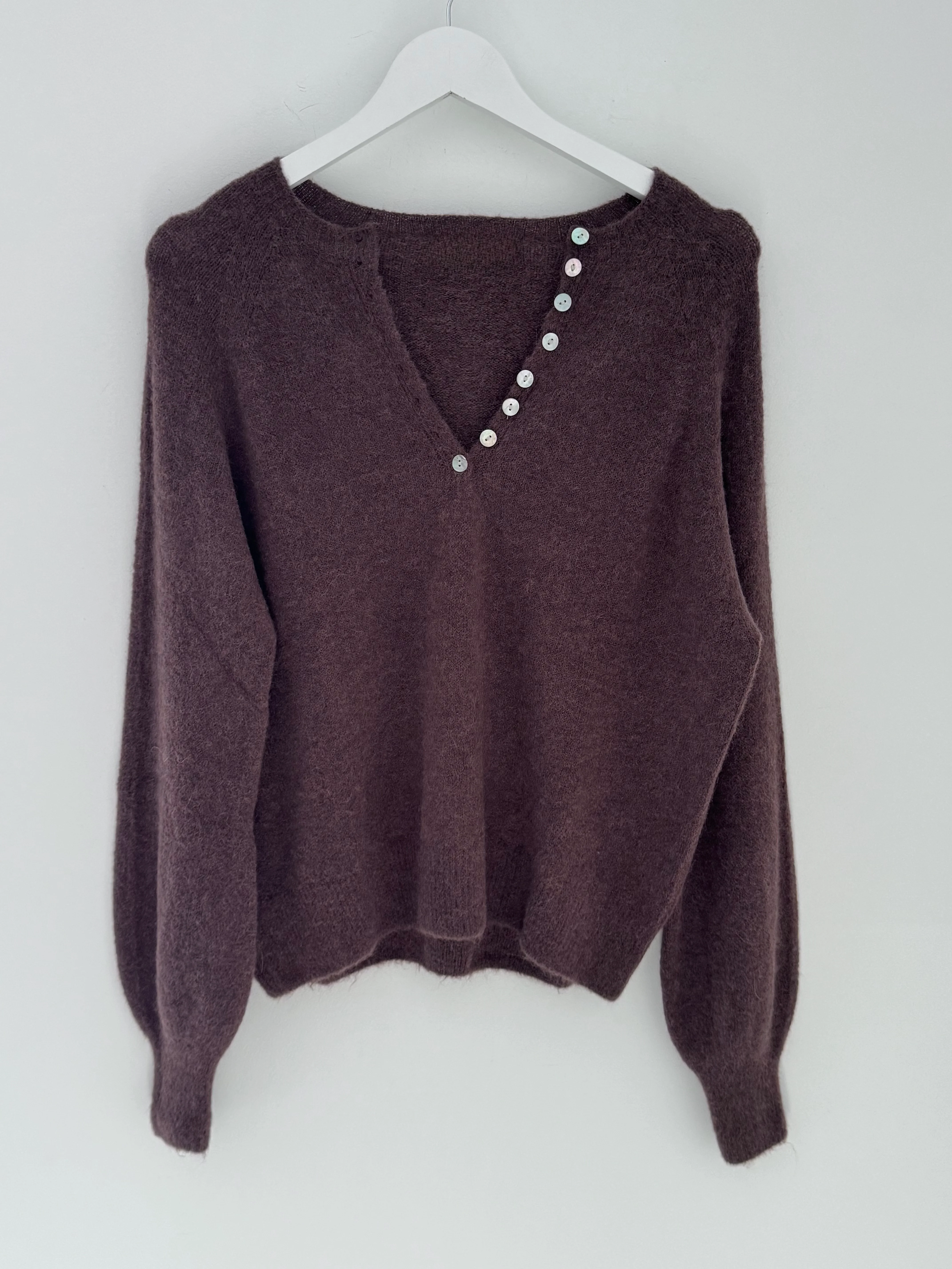 Softie Jumper with Button Neck in Chocolate - Image 8