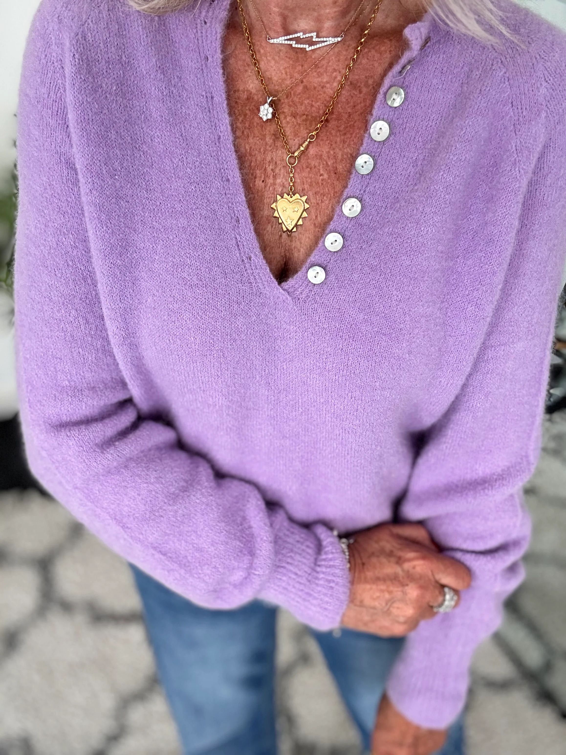 Softie Jumper with Button Neck in Lilac - Image 2