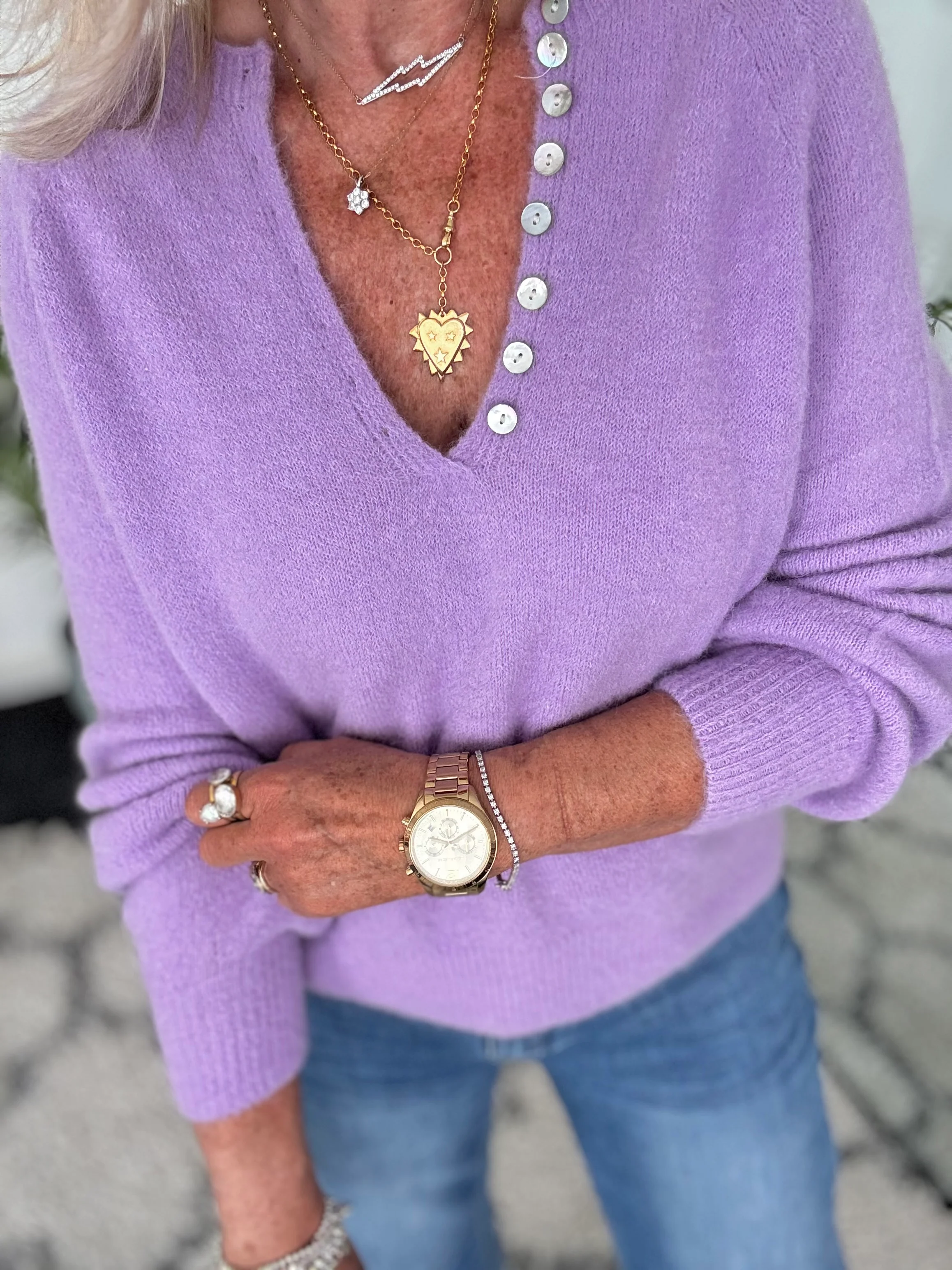 Softie Jumper with Button Neck in Lilac - Image 5