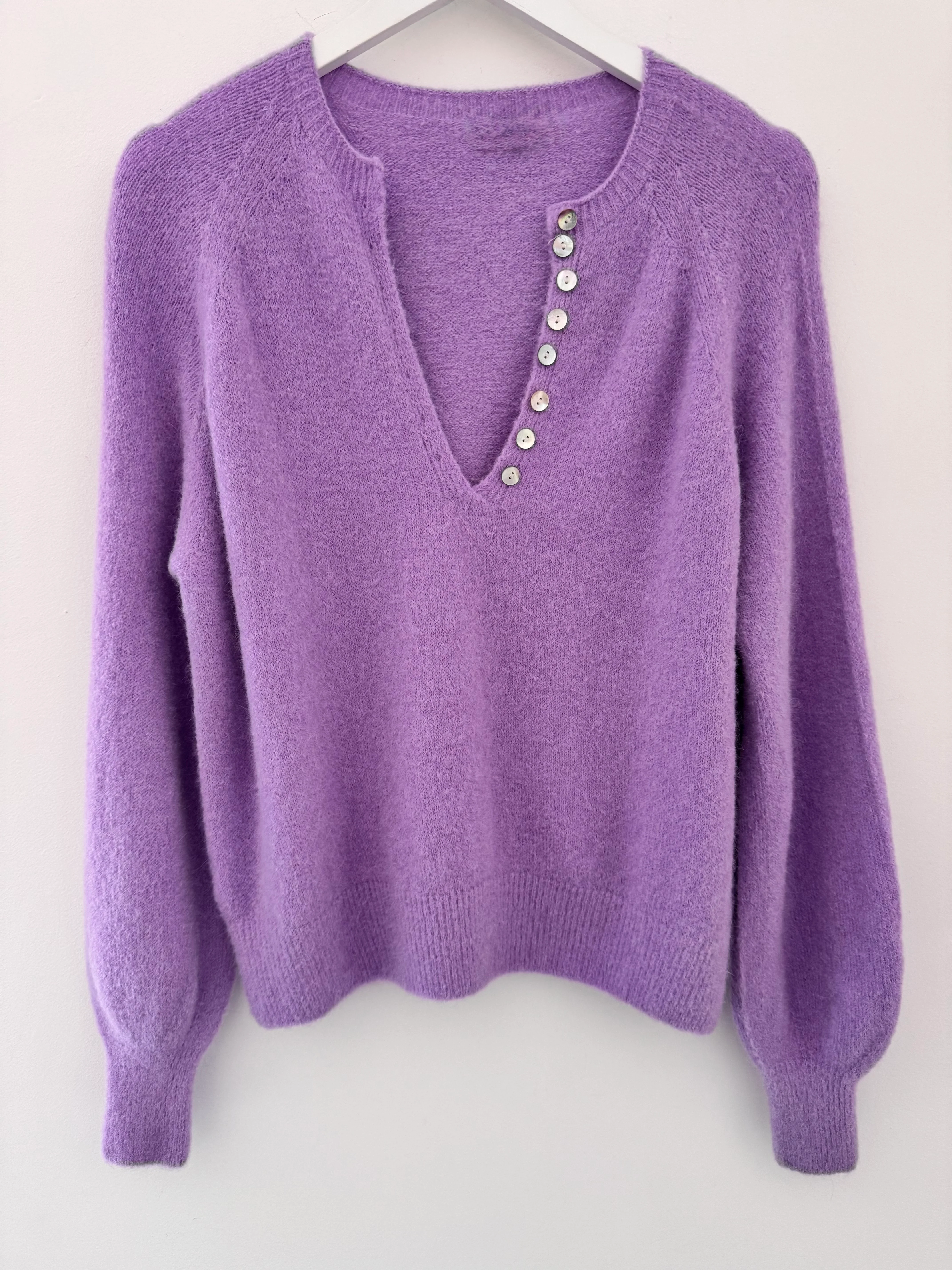 Softie Jumper with Button Neck in Lilac - Image 7