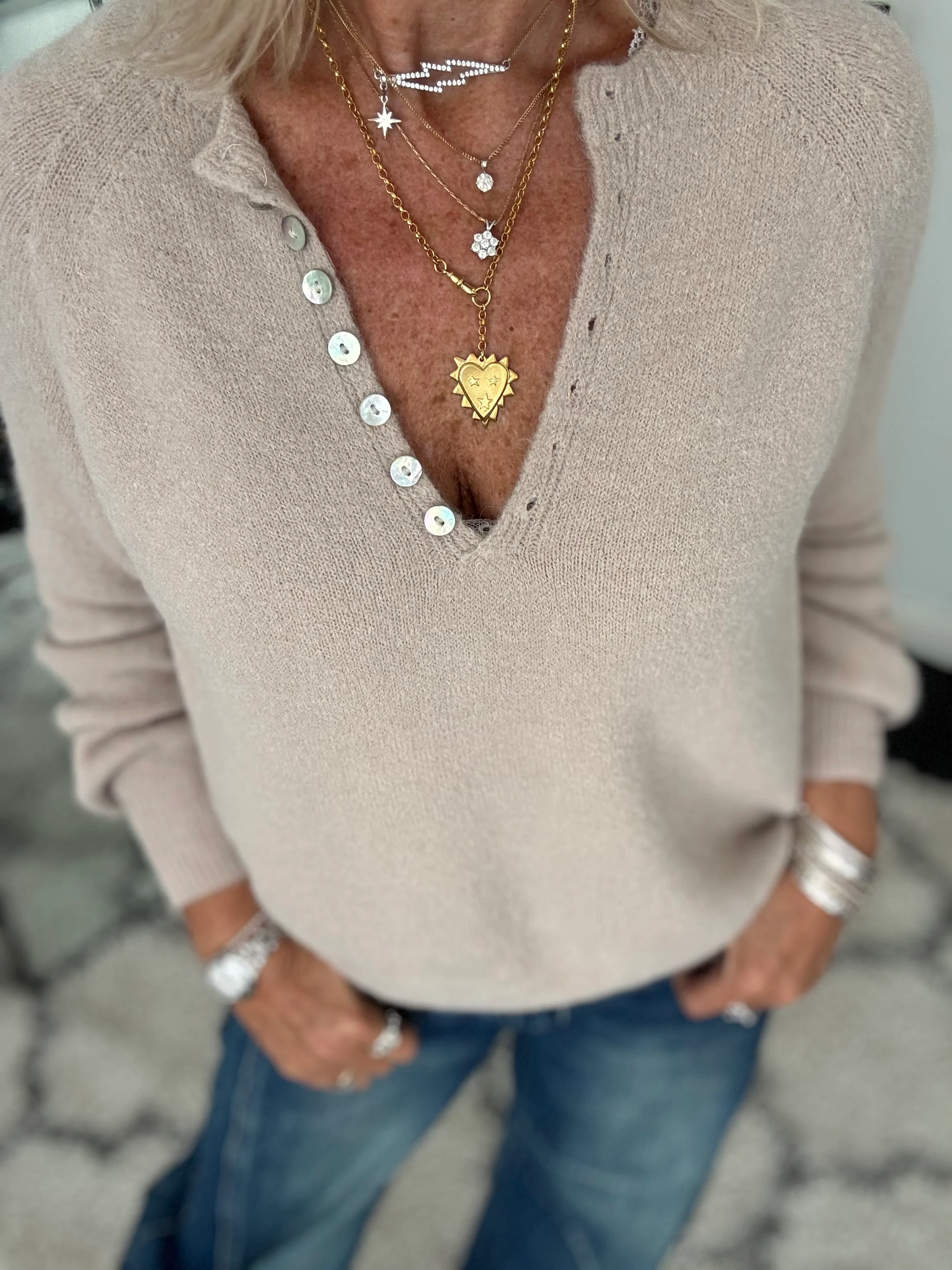 Softie Jumper with Button Neck in Stone - Image 5