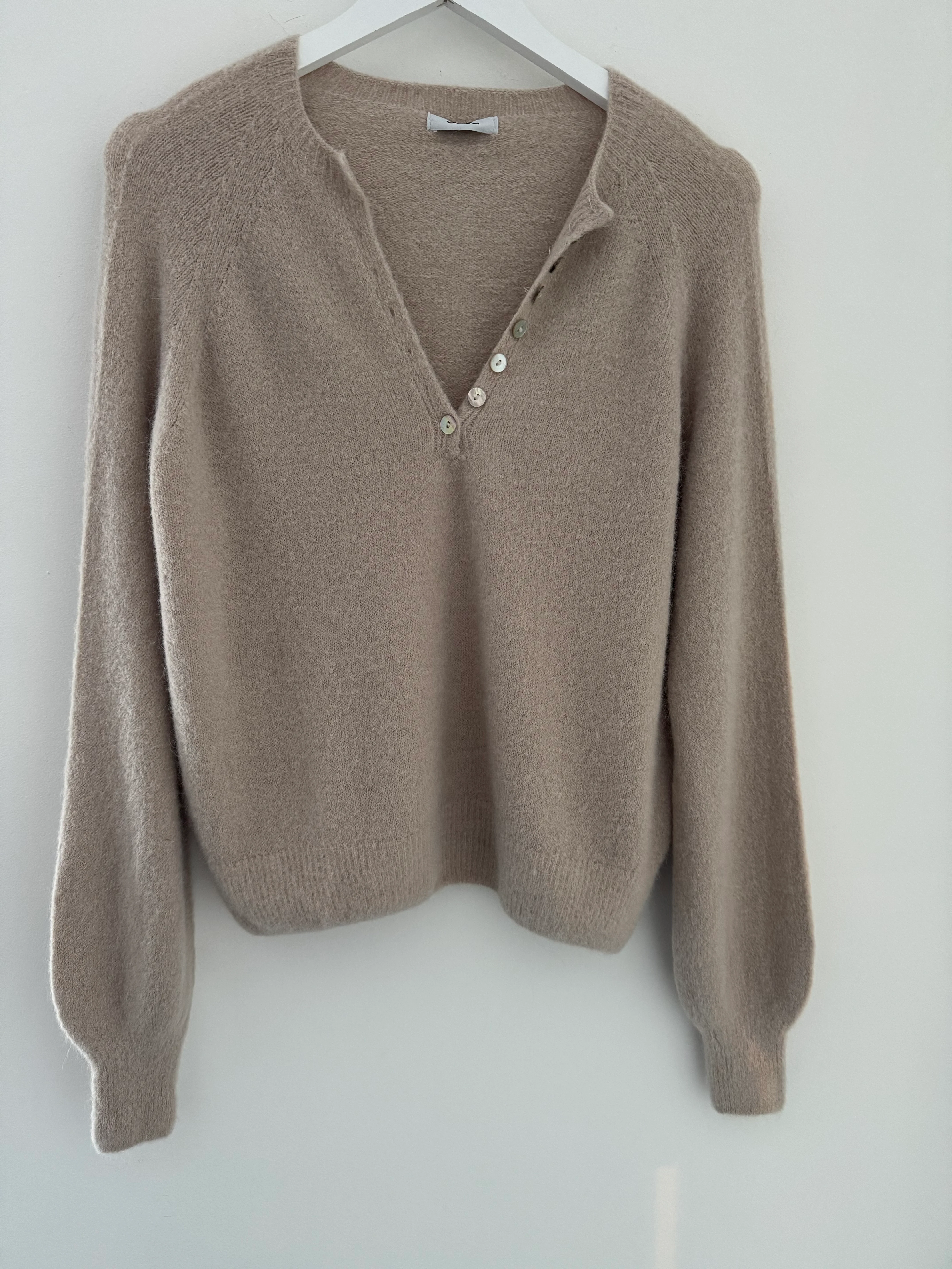 Softie Jumper with Button Neck in Stone - Image 7