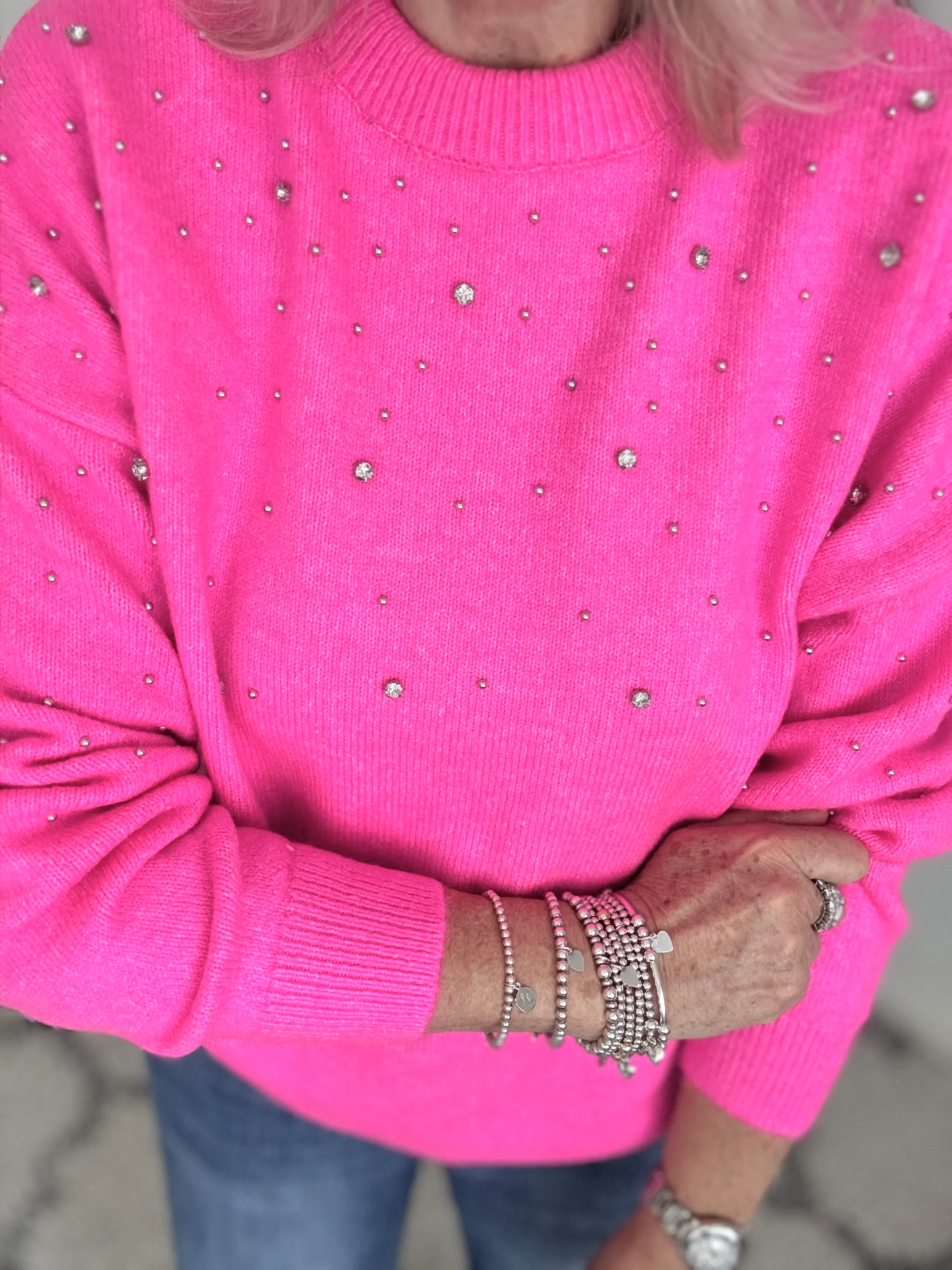 Soft Jumper with Beading in Hot Pink - Image 2