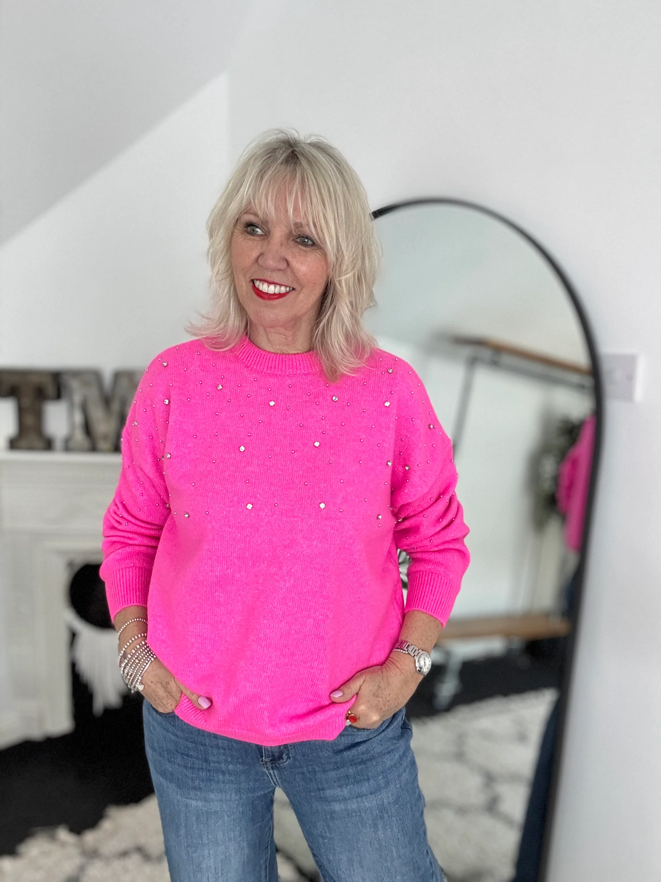 Soft Jumper with Beading in Hot Pink - Image 3