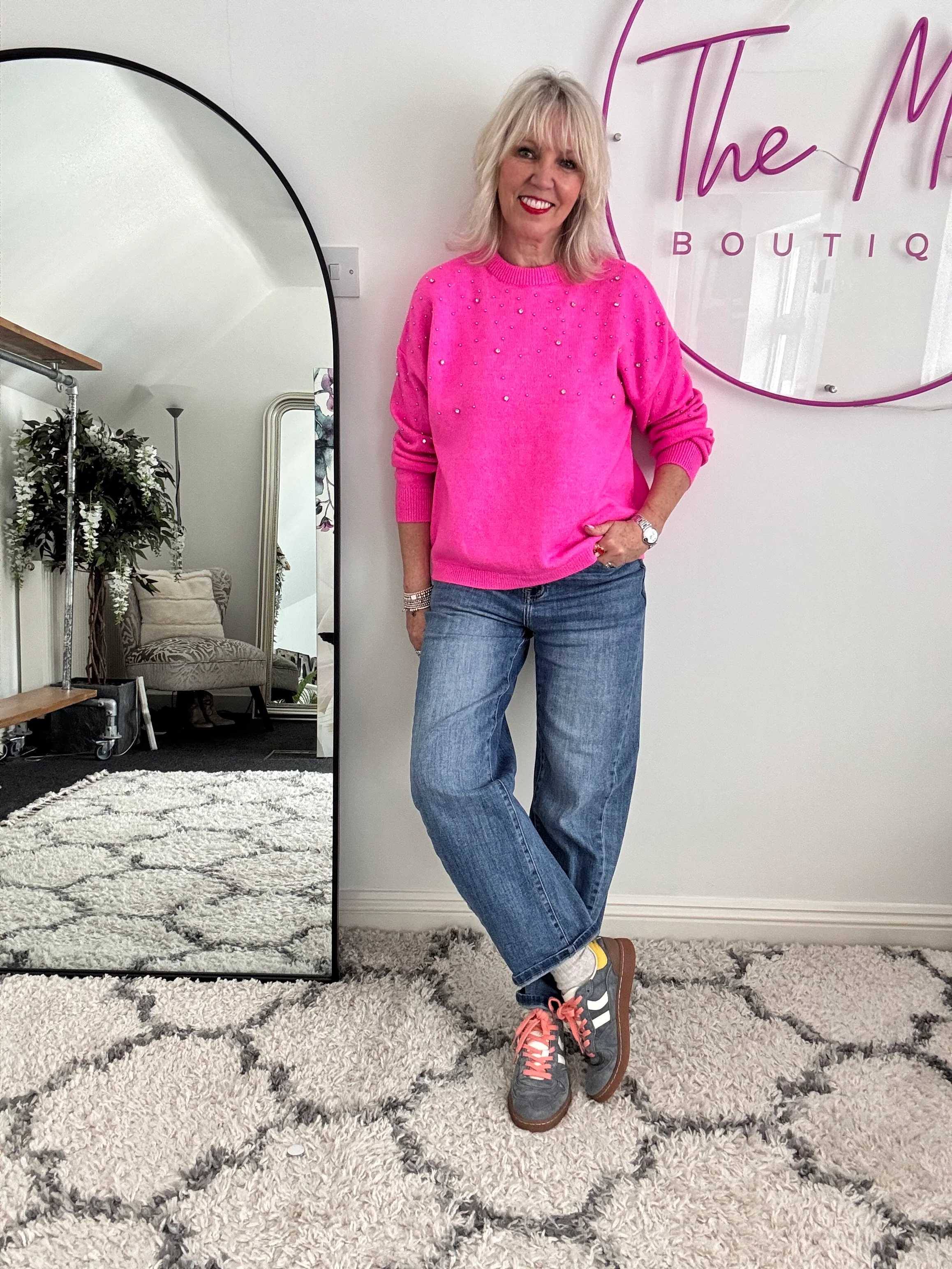 Soft Jumper with Beading in Hot Pink - Image 4