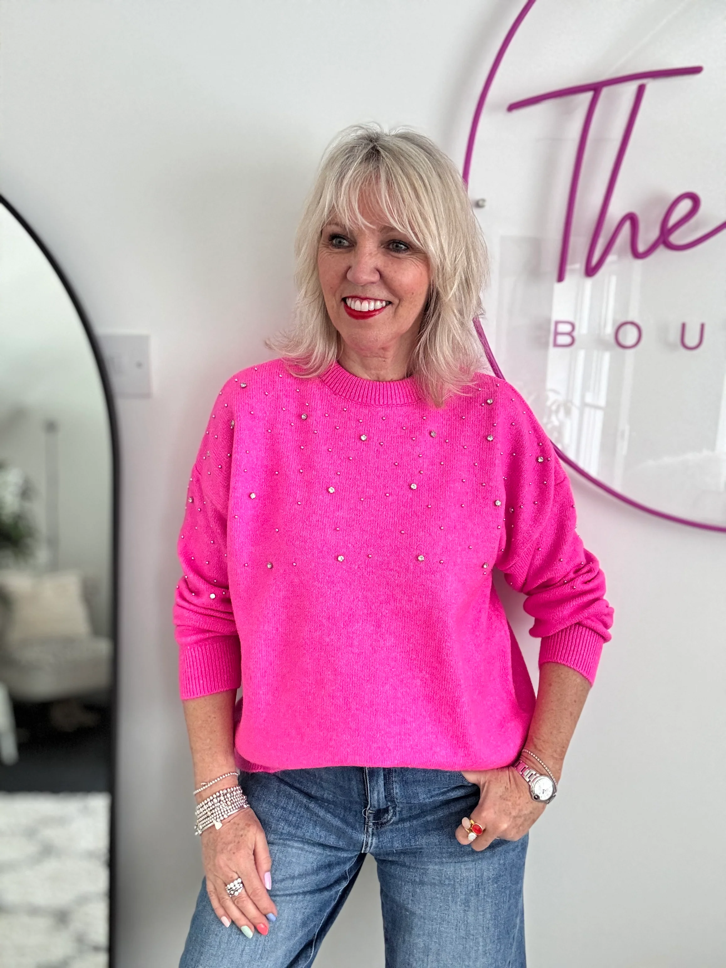 Soft Jumper with Beading in Hot Pink - Image 5