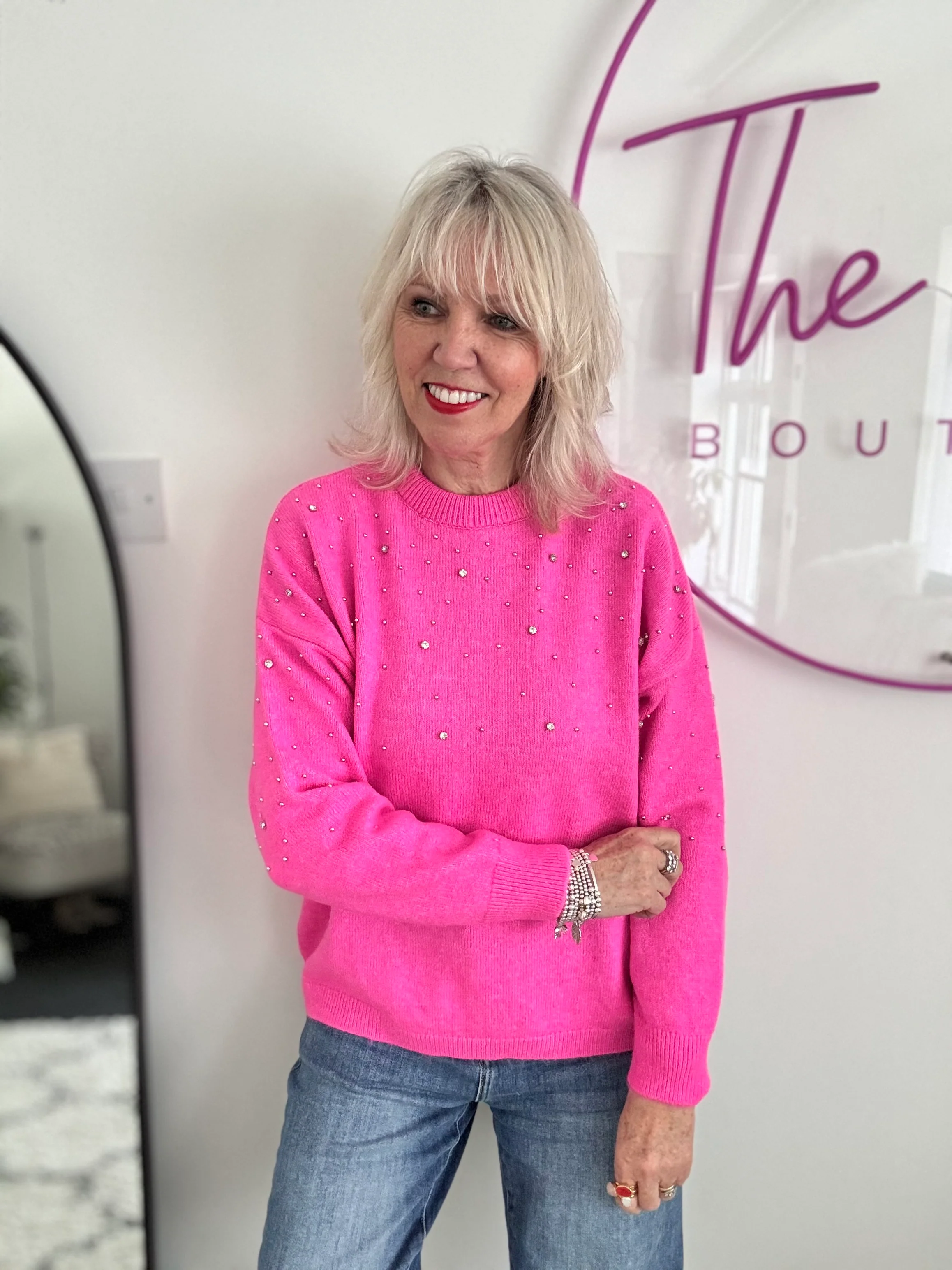 Soft Jumper with Beading in Hot Pink - Image 7