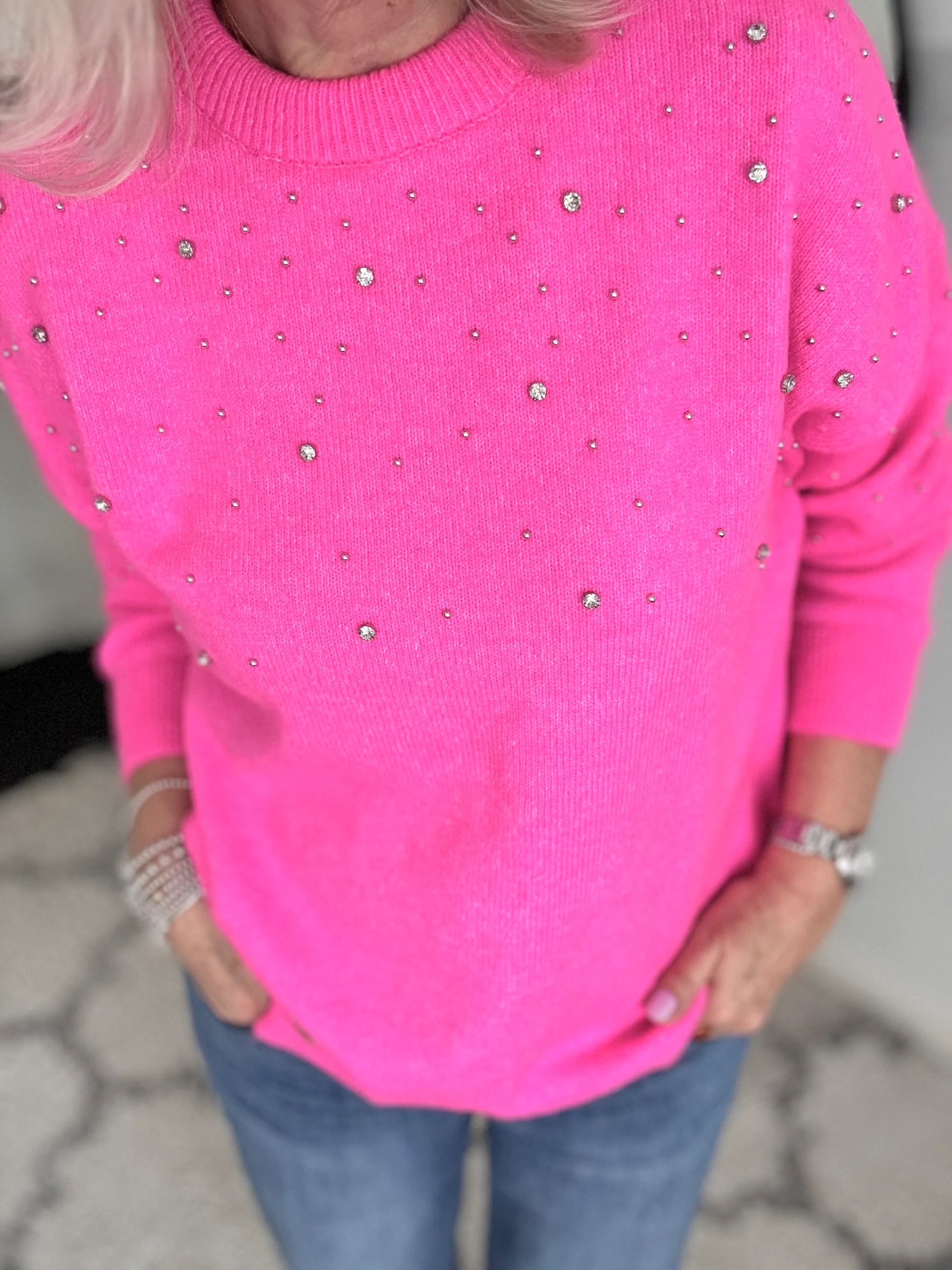 Soft Jumper with Beading in Hot Pink - Image 8